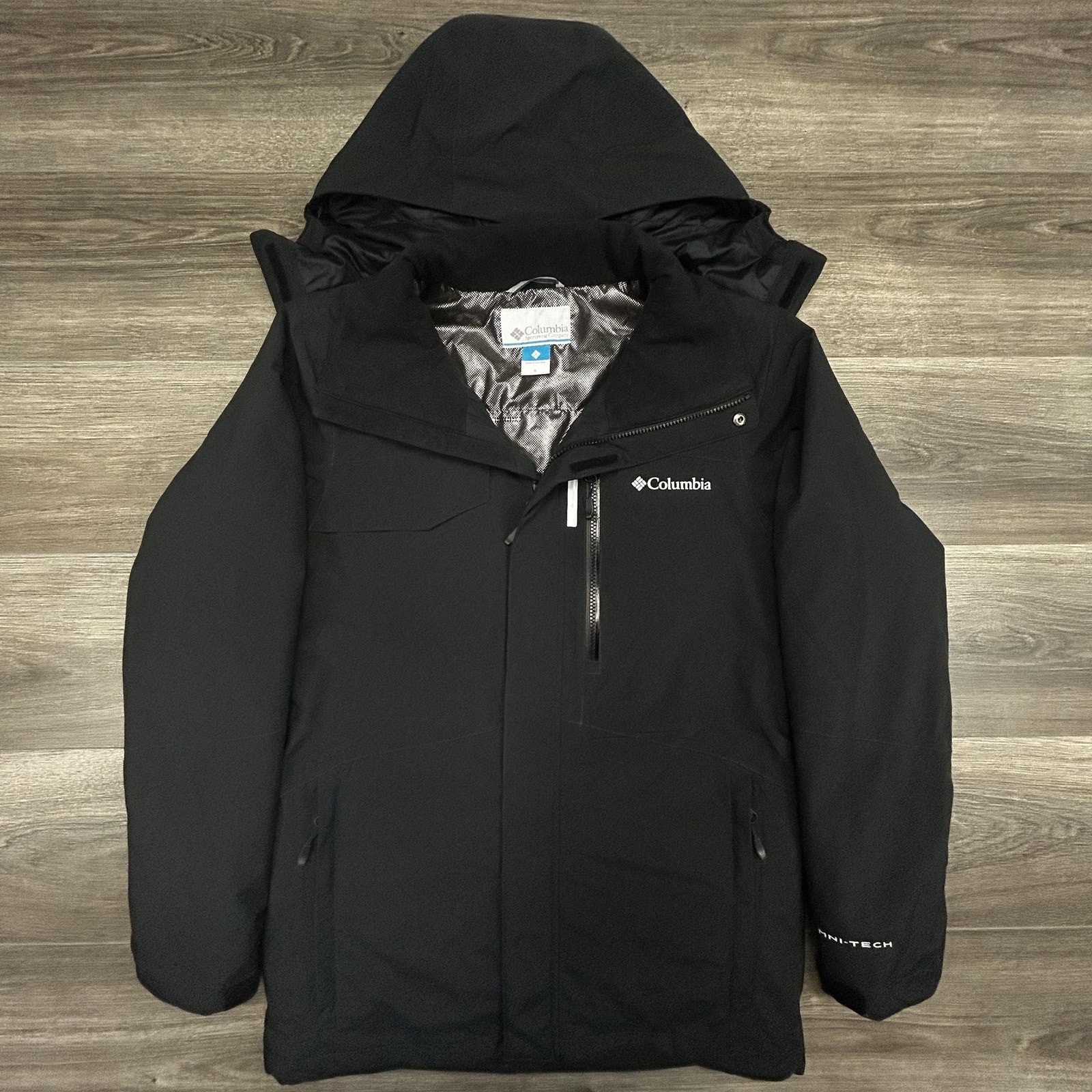 Columbia Omni-Tech Jacket Mens Small Black Vented Waterproof Ski Parka Anorak