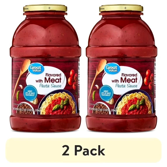 Share (2 pack) Great Value Flavored with Meat Pasta Sauce, 45 oz Jar