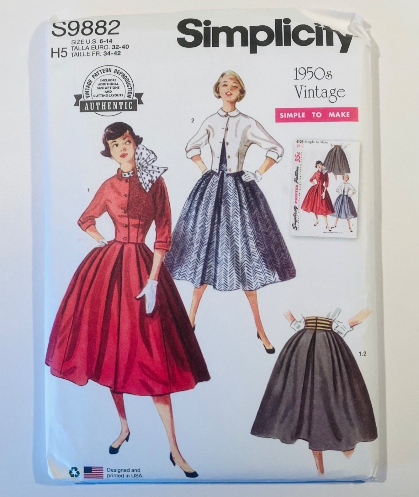 Simplicity S9882 Vintage 1950s Full Skirt & Jacket Reprint Sewing Pattern FF Simplicity S9882 Vintage 1950s Full Skirt & Jacket Reprint Sewing Pattern FF