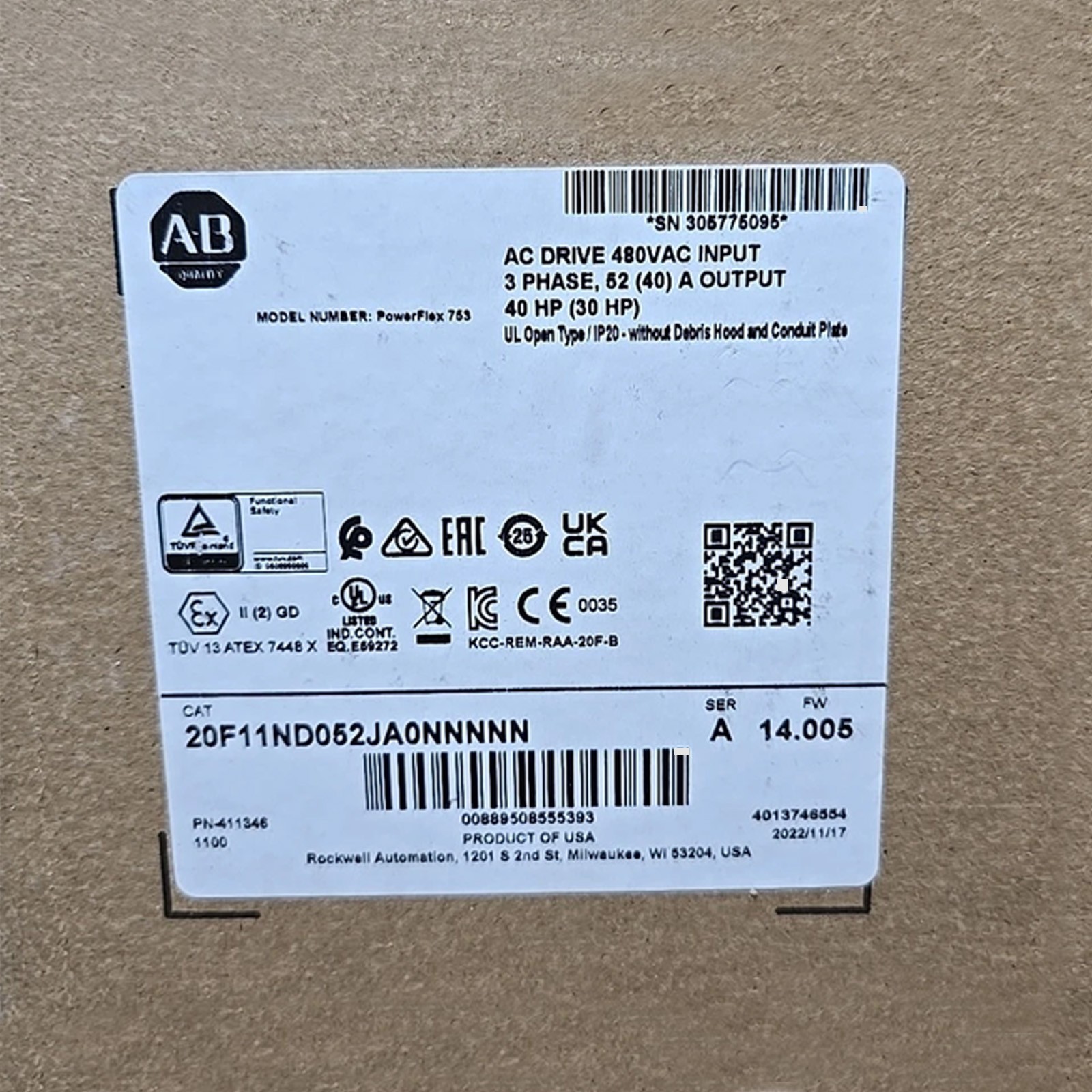 20F11ND052JA0NNNNN AB PowerFlex 753 30 HP, New 20F11ND052JA0NNNNN AB PowerFlex 753 30 HP, New