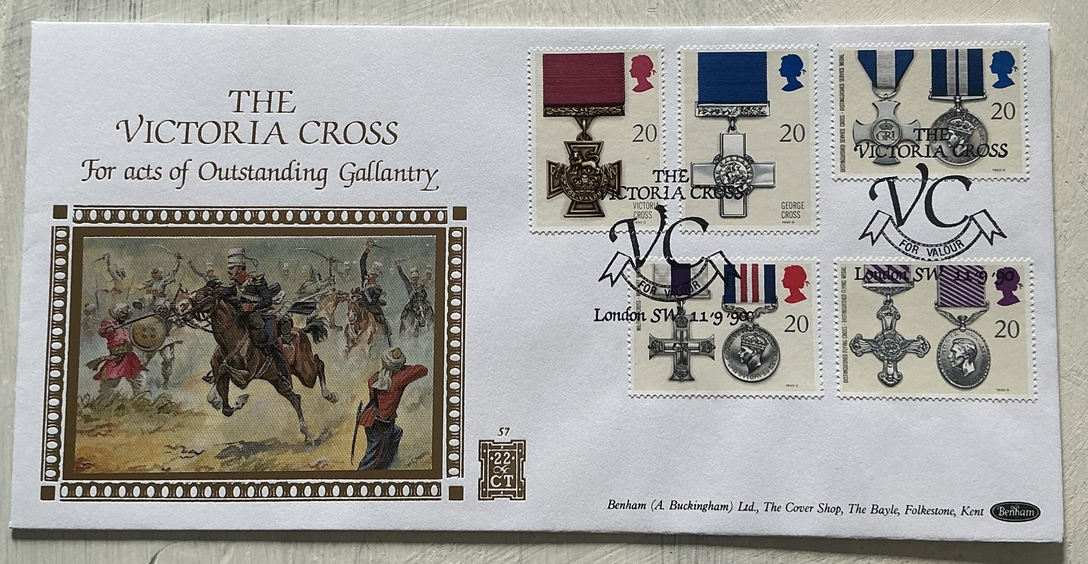GB QEII 1990 Gallantry Benham Gold FDC The Victoria Cross For Valour Cat £60