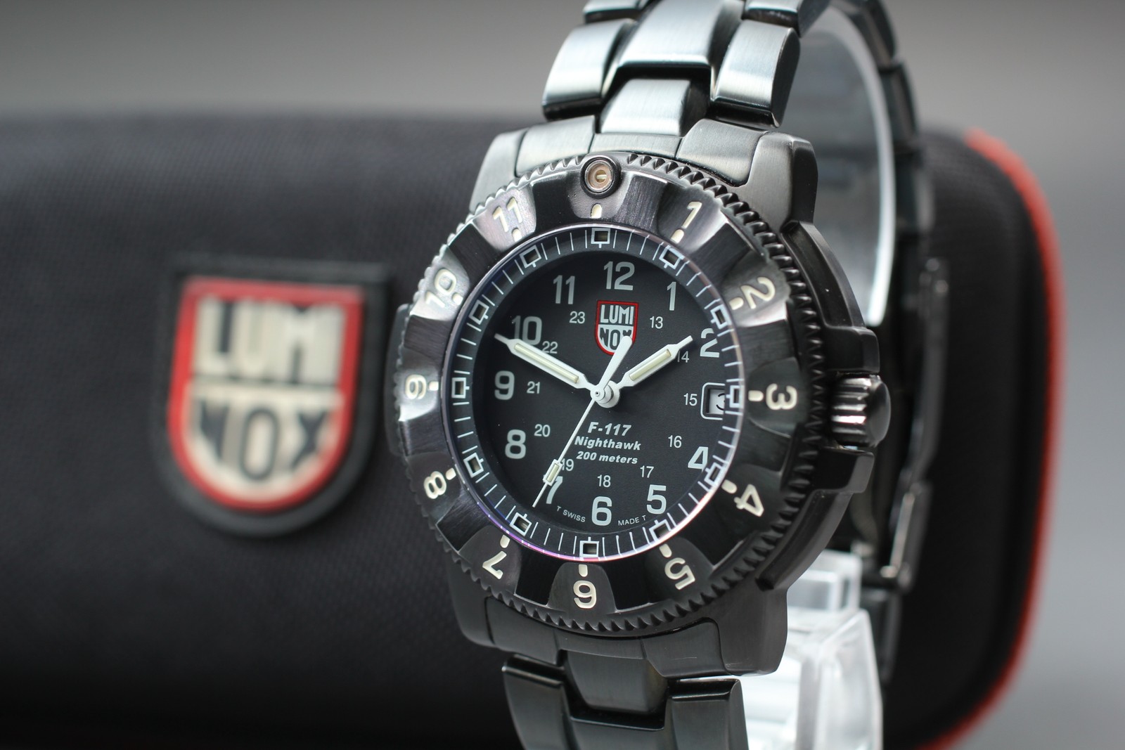 [N MINT w/ Case] Luminox USAF F-117 Nighthawk 3400 Quartz 45mm Date Men\'s Watch