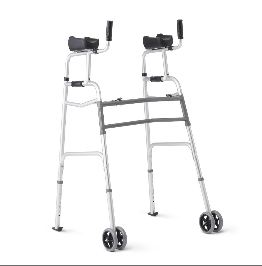Medline Upright Walker with 5” Dual Wheels, Forearm Armrests 300 lb capacity Medline Upright Walker with 5” Dual Wheels, Forearm Armrests 300 lb capacity
