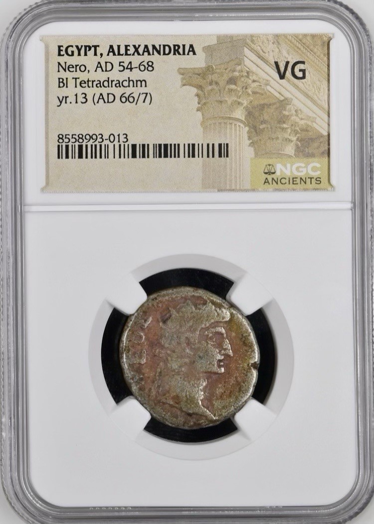 Emperor Nero Tetradrachm  Alexandria Egypt 66AD-67AD NGC Graded VG Coin Radiate