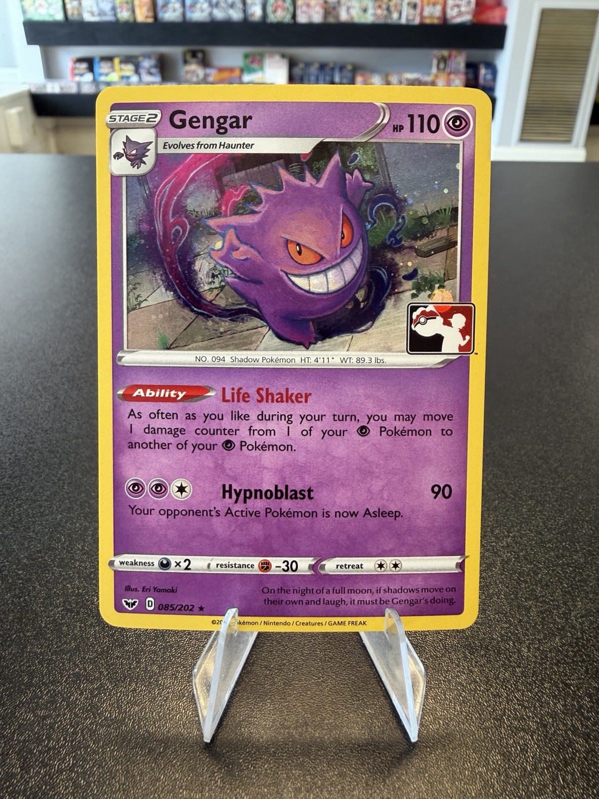 2020 Pokémon Gengar 85/202 Library Exclusive Cosmos Holo Play Stamped Rare NM 2020 Pokémon Gengar 85/202 Library Exclusive Cosmos Holo Play Stamped Rare NM