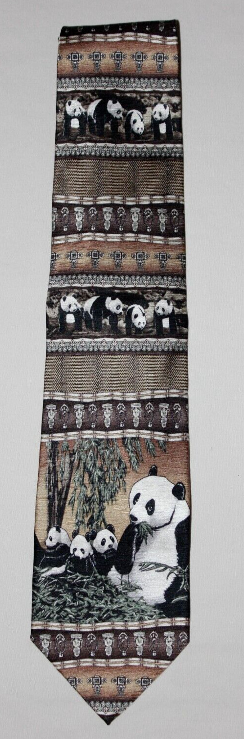 Panda Bear Tie Tesoro Rosso 100% Silk Men’s Necktie Korea Vintage black brown
