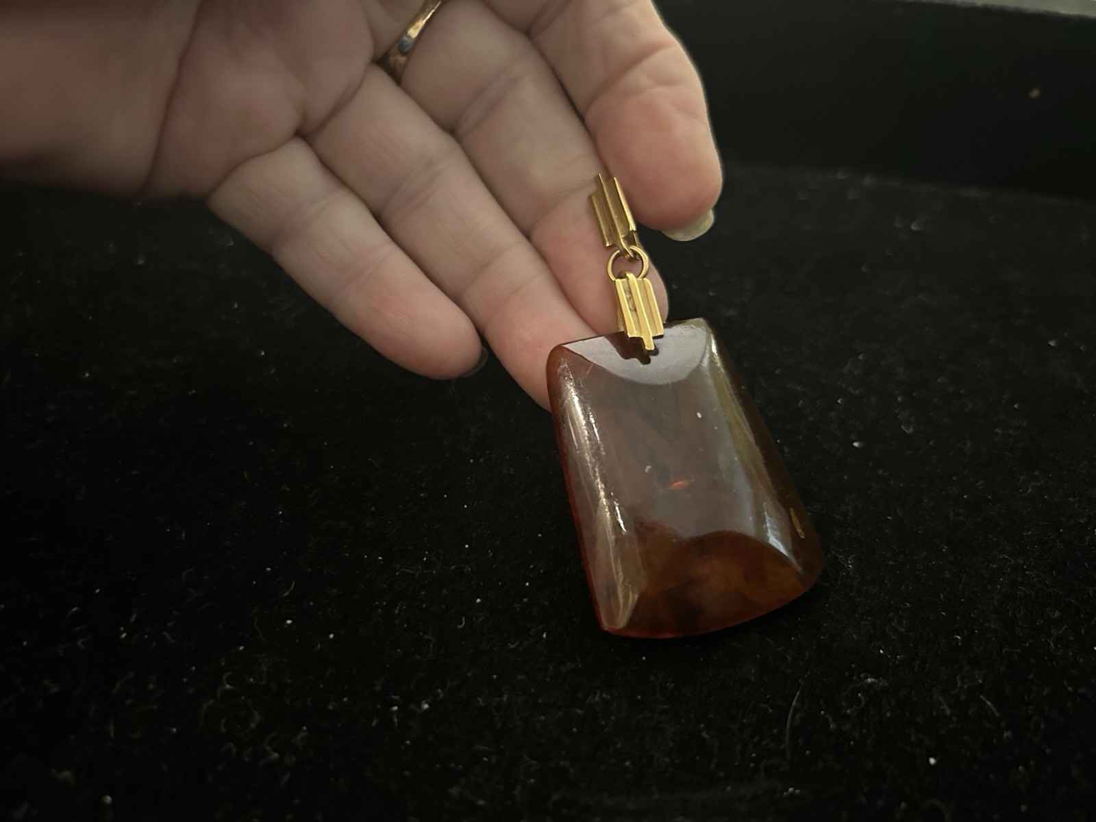 Unusual Vintage Amber Gold tone Large Pendant