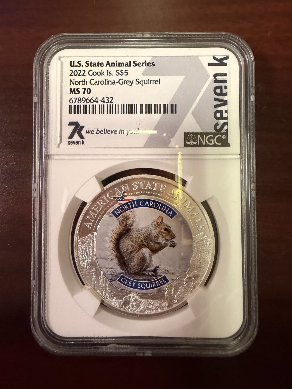 2022 Cook Islands $5 North Carolina - Grey Squirrel - NGC MS70
