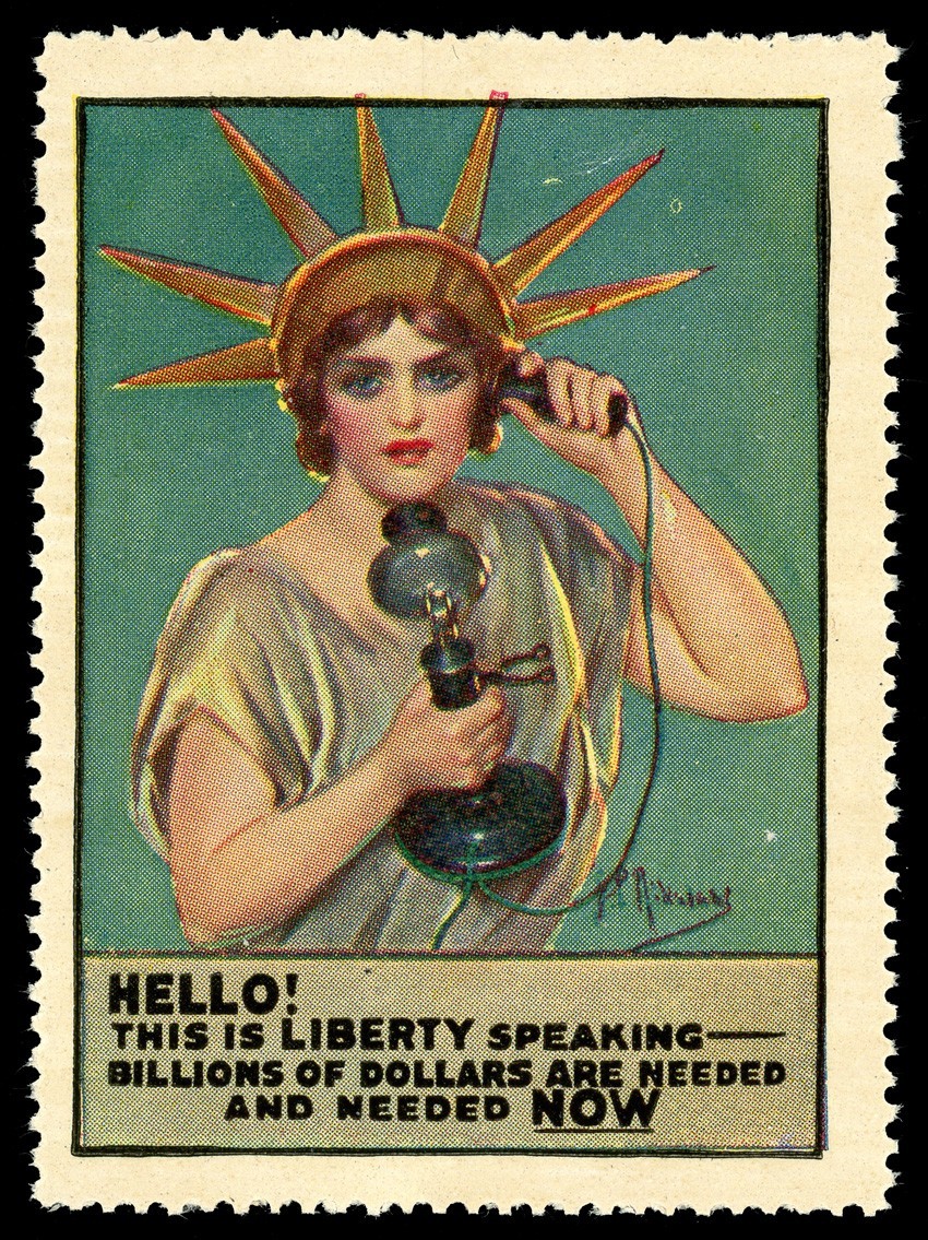 USA Poster Stamp - Patriotic Publicity - WWI Era - Lady Liberty, Artist Nikolaki