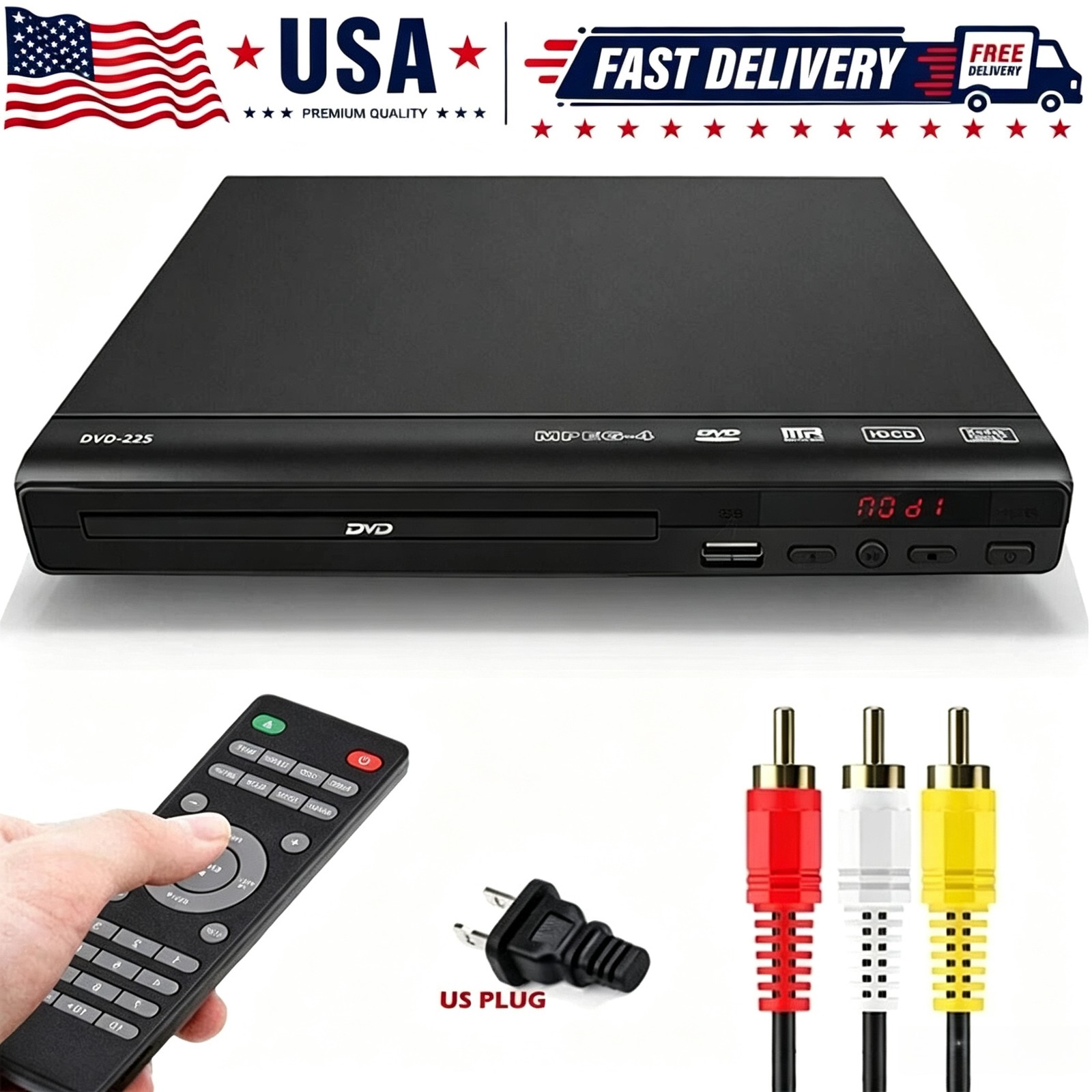 1080p DVD Player All Region Free DVD CD USB Player with AV+RCA Output US O1V2