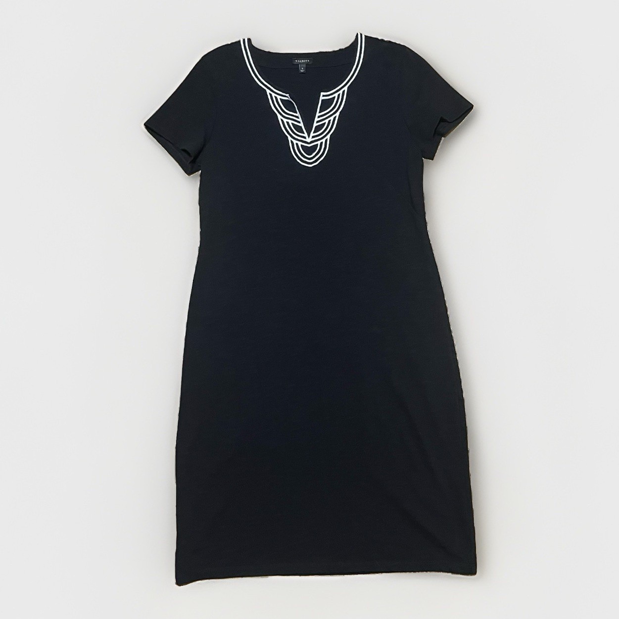 NWOT Talbots Womens Black White Embroidered Cotton Knit Shift Dress Small City