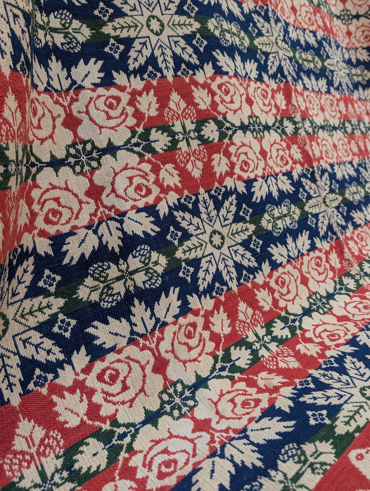 Antique 1838 Signed Tricolor 19th Century American Jacquard Woven Coverlet