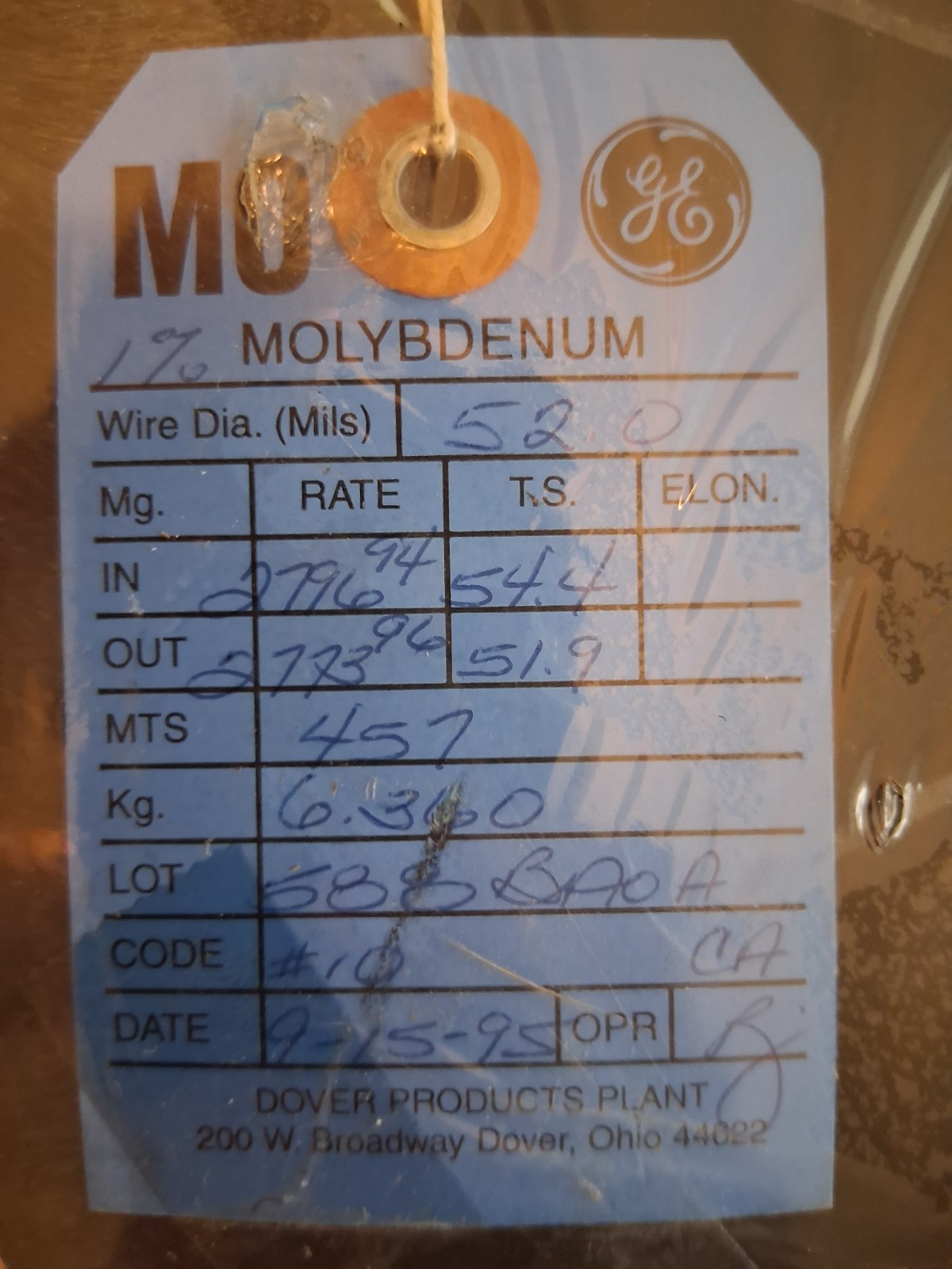 NOS General Electric Mo Grade Molybdenum Wire .052