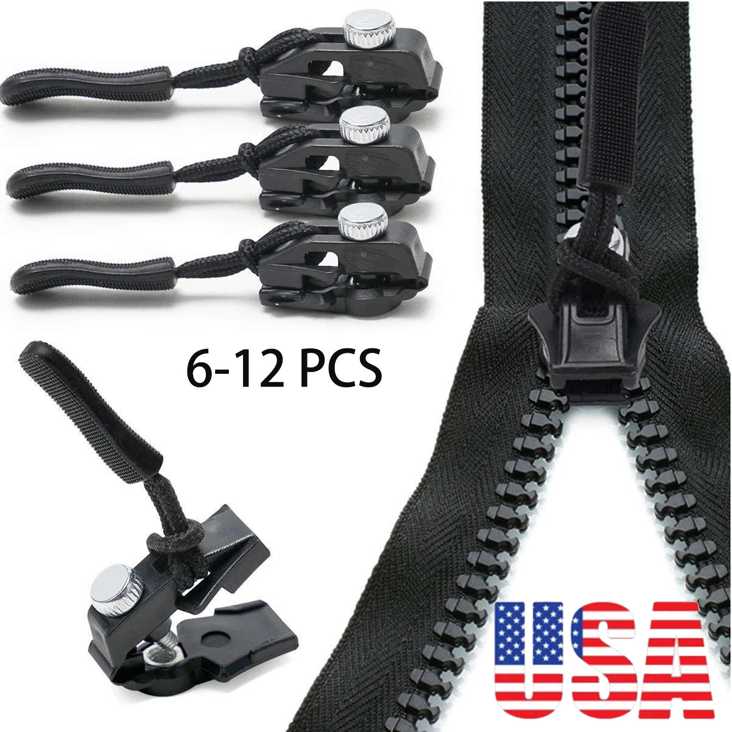6-Pack(2*Large, 2*Medium, 2*Small) Universal Zipper RepairTool Adjustable zipper