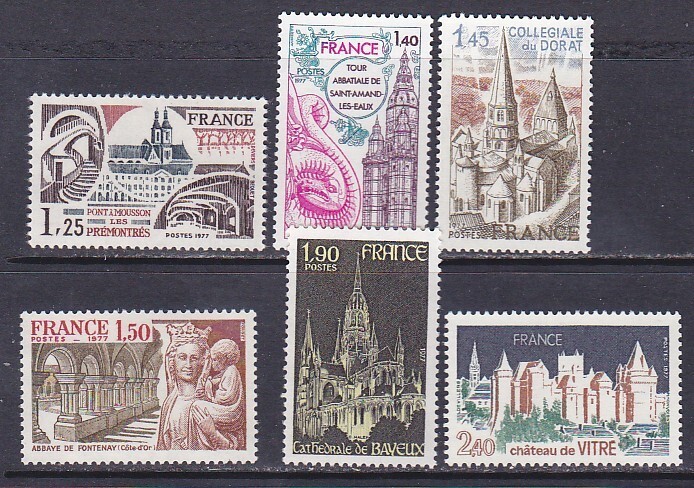 France 1542-47 MNH OG 1977 Cathedrals, Abbeys Chateaus Set Very Fine