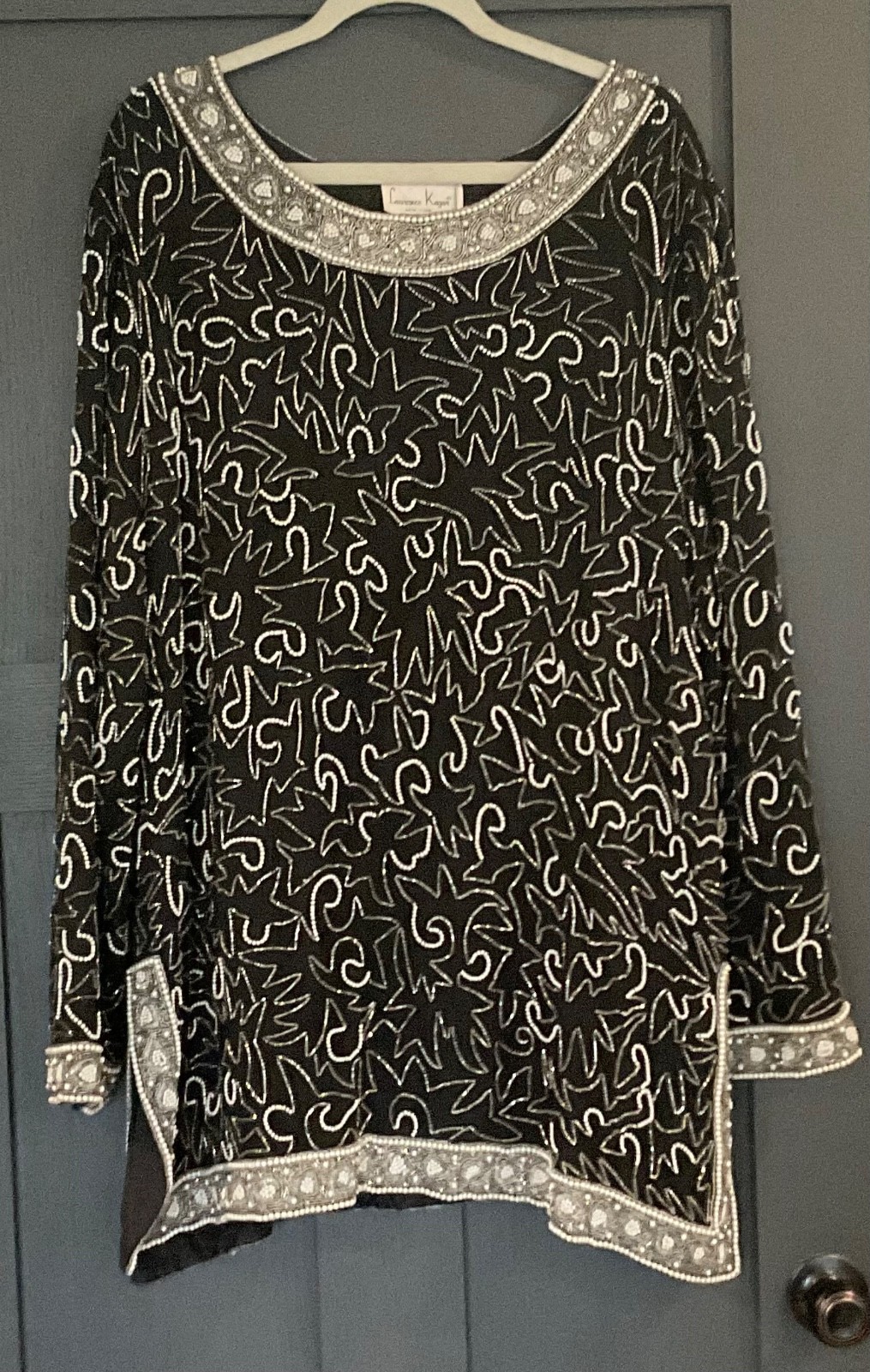 Wonderful Heavily Beaded Vintage Laurence Kazar Silk? Tunic Top Lined XL XXL