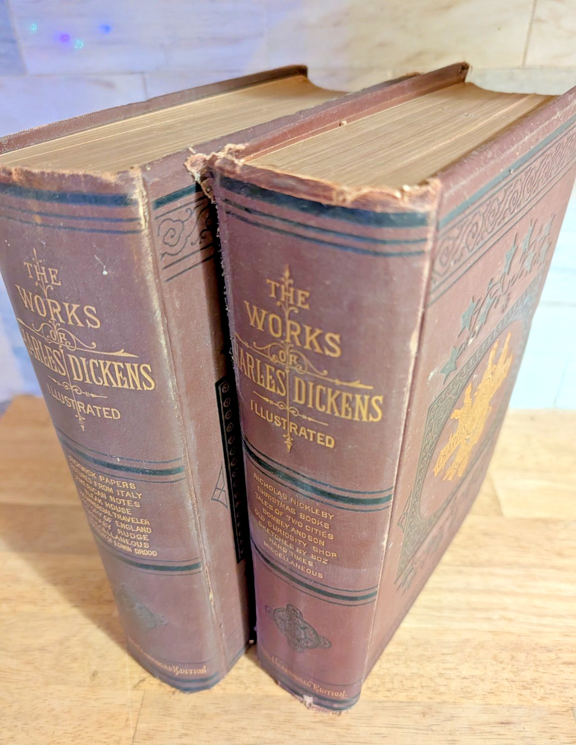 Antique Works of Charles Dickens Volumes 2 & 3 Colliers Illustrated 1879, 1880