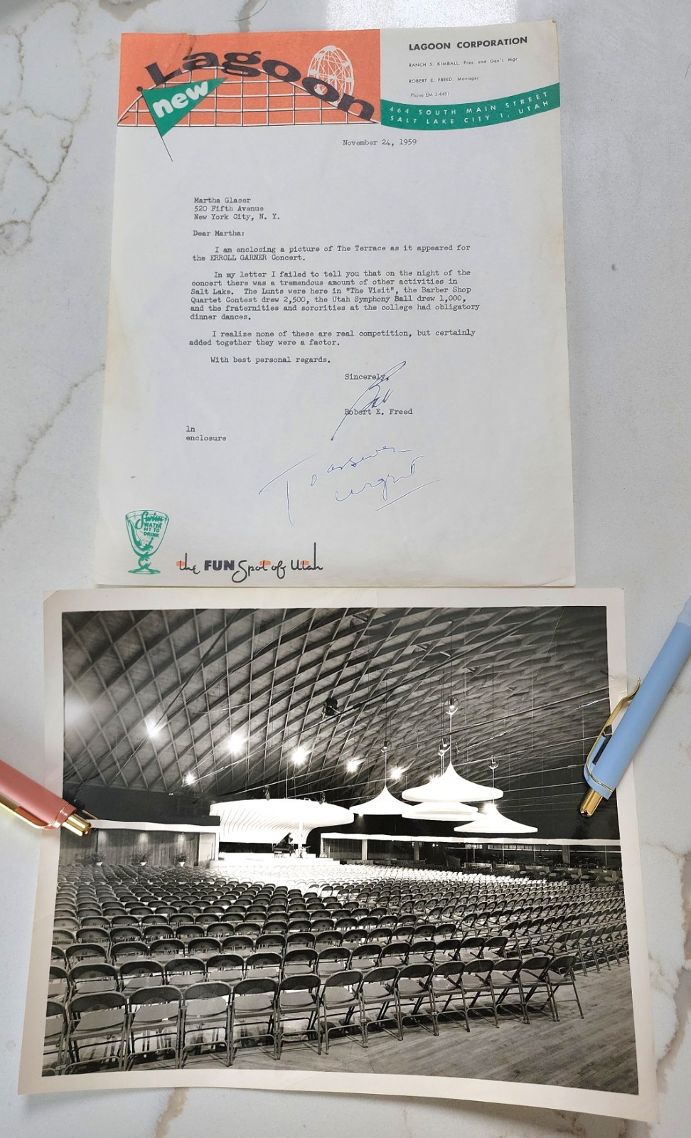  Signed Letter From Robert E. Freed To Martha Glaser Concerning Erroll Garner 