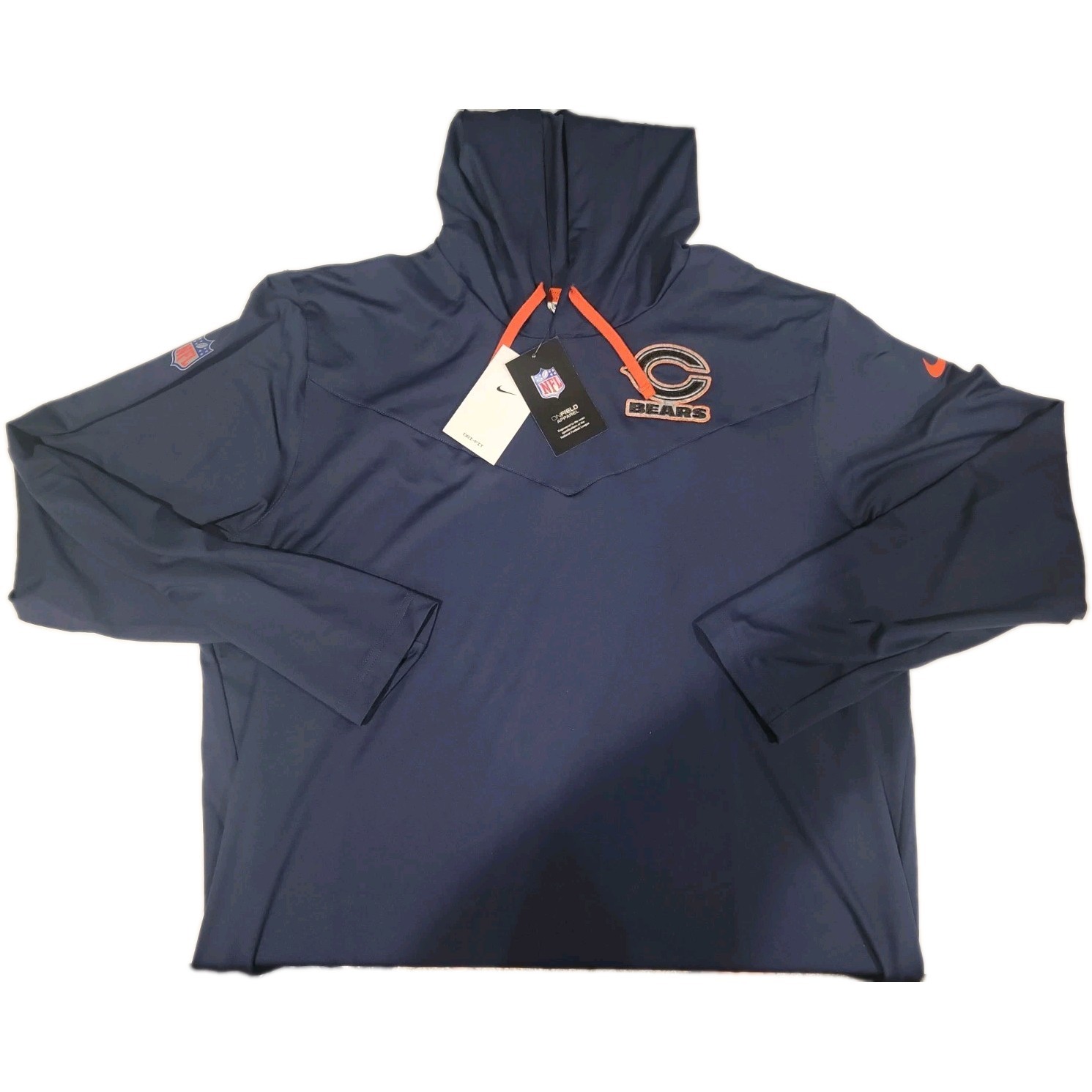 NWT CHICAGO BEARS LIGHTWEIGHT NIKE ON-FIELD DRI-FIT HOODIE SZ XL NAVY Polyester 