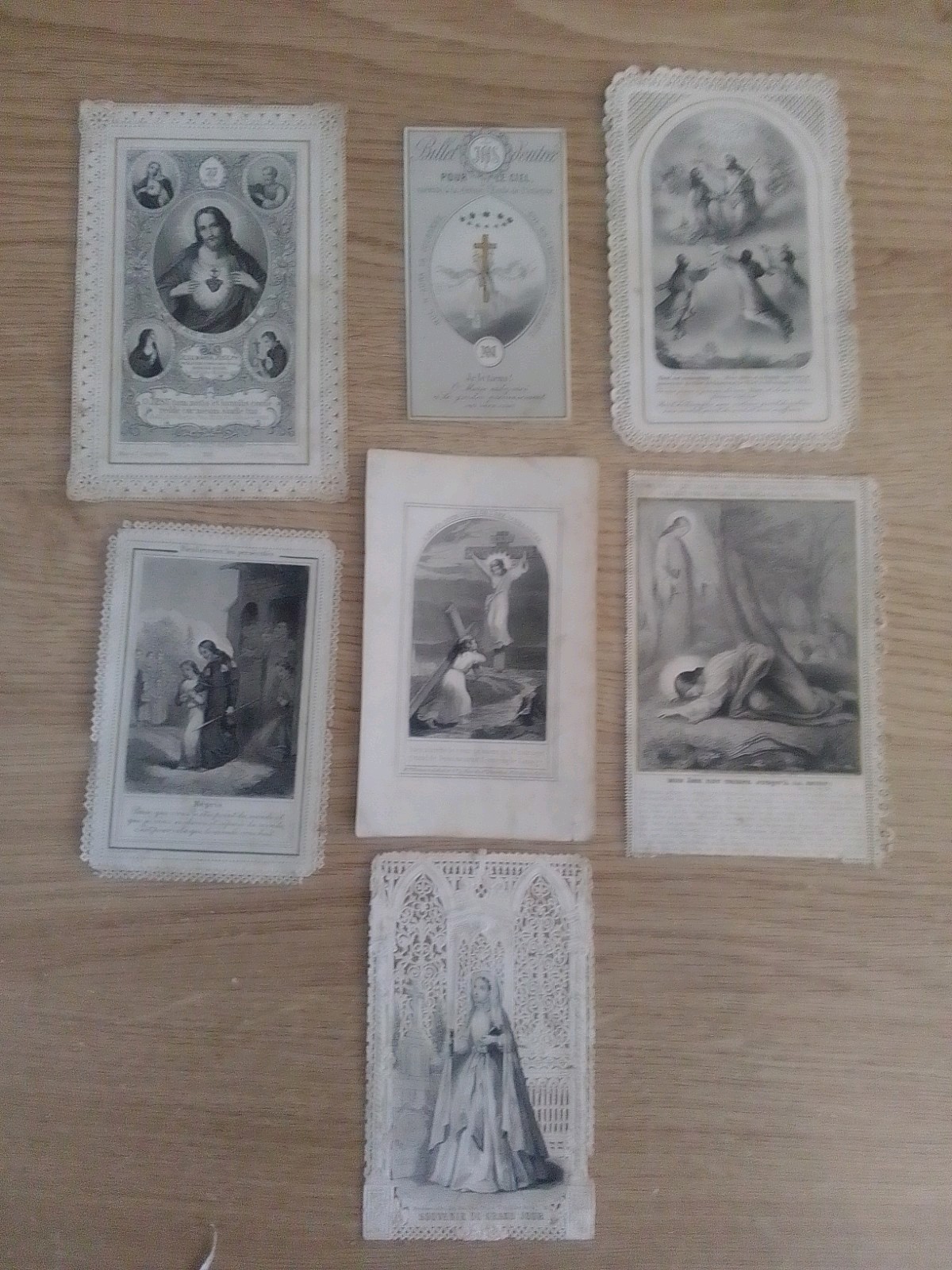 Antique/Vintage French Paper Lace Prayer Cards  and souvenir sheet.