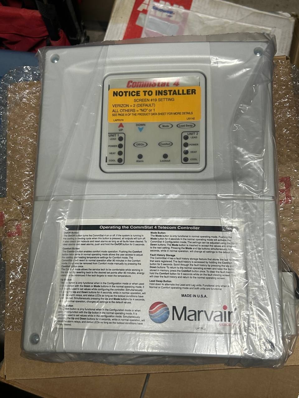 Marvair CommStat 4 Telecom HVAC Controller AZ2400-LF New, sealed in box.