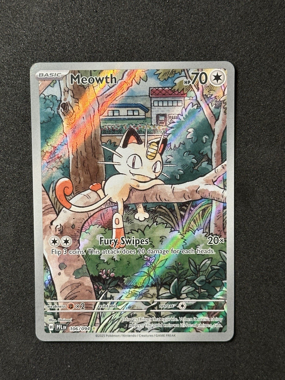 Meowth 106/094 Illustration Rare Phantasmal Flames Pokemon Holo Near Mint