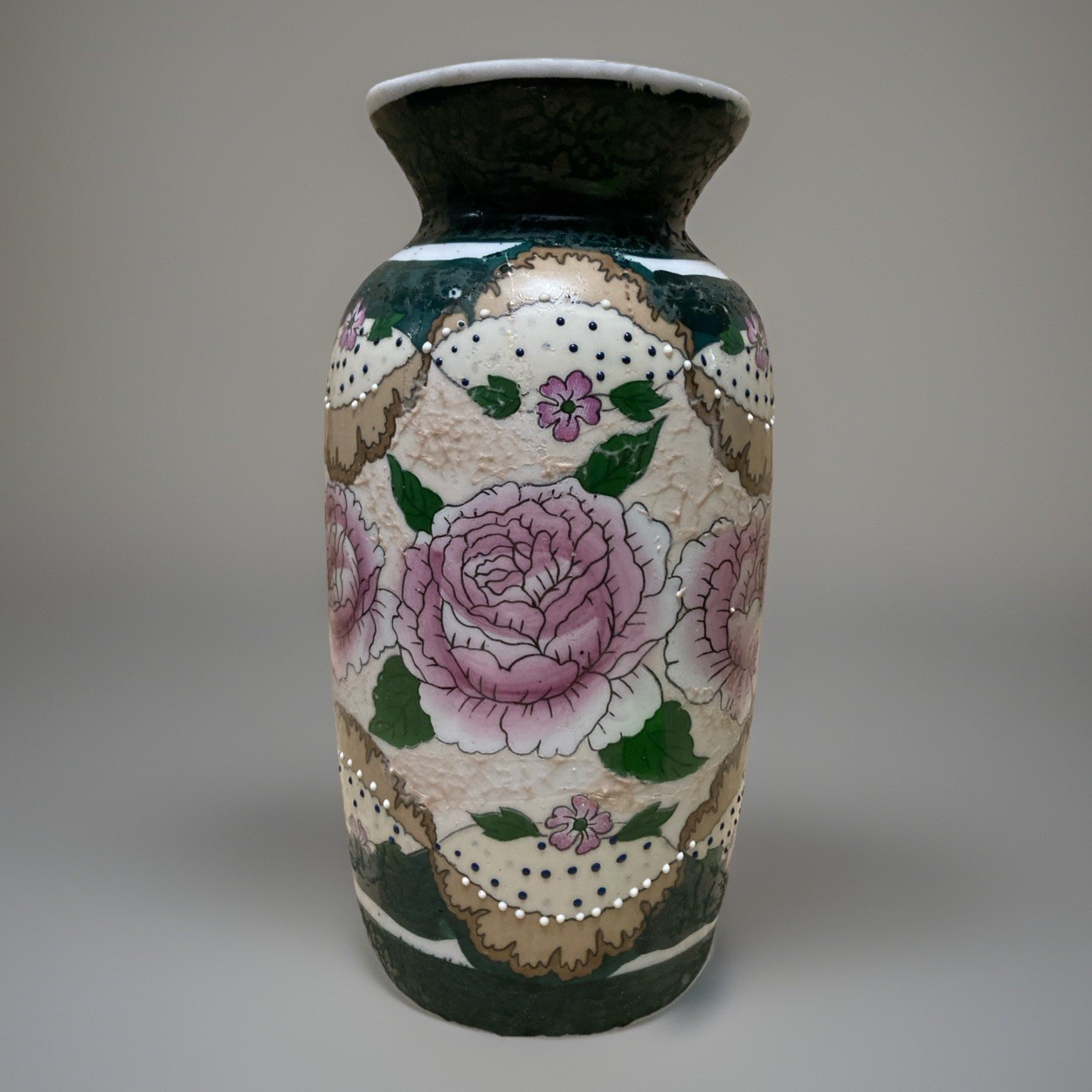 VTG Hand Painted Floral Vase w/ Raised Dots & Gold Trim – 8\ VTG Hand Painted Floral Vase w/ Raised Dots & Gold Trim – 8\
