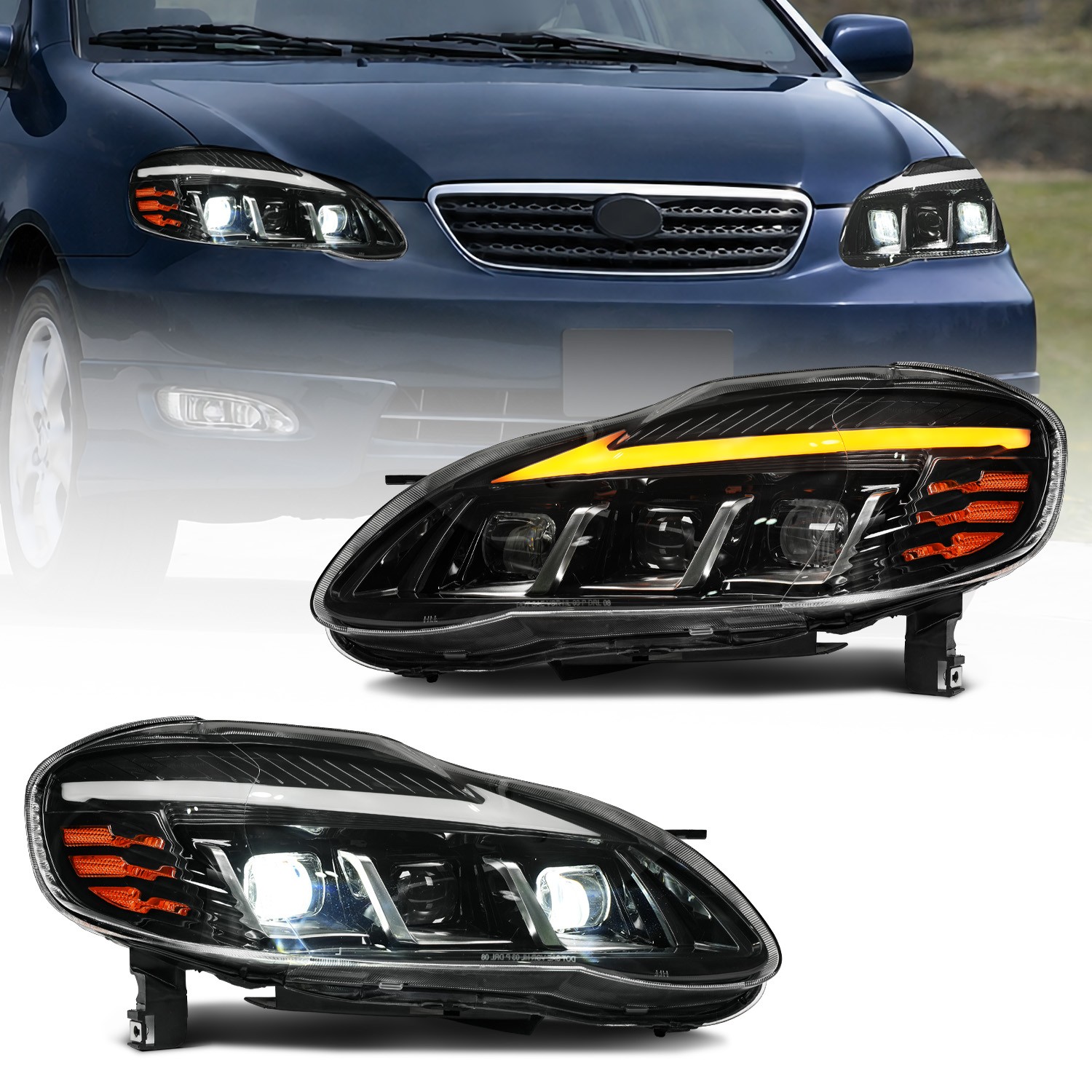 Pair LED Animation Headlights For 2003–2008 Toyota Corolla Sedan,Plug&Play