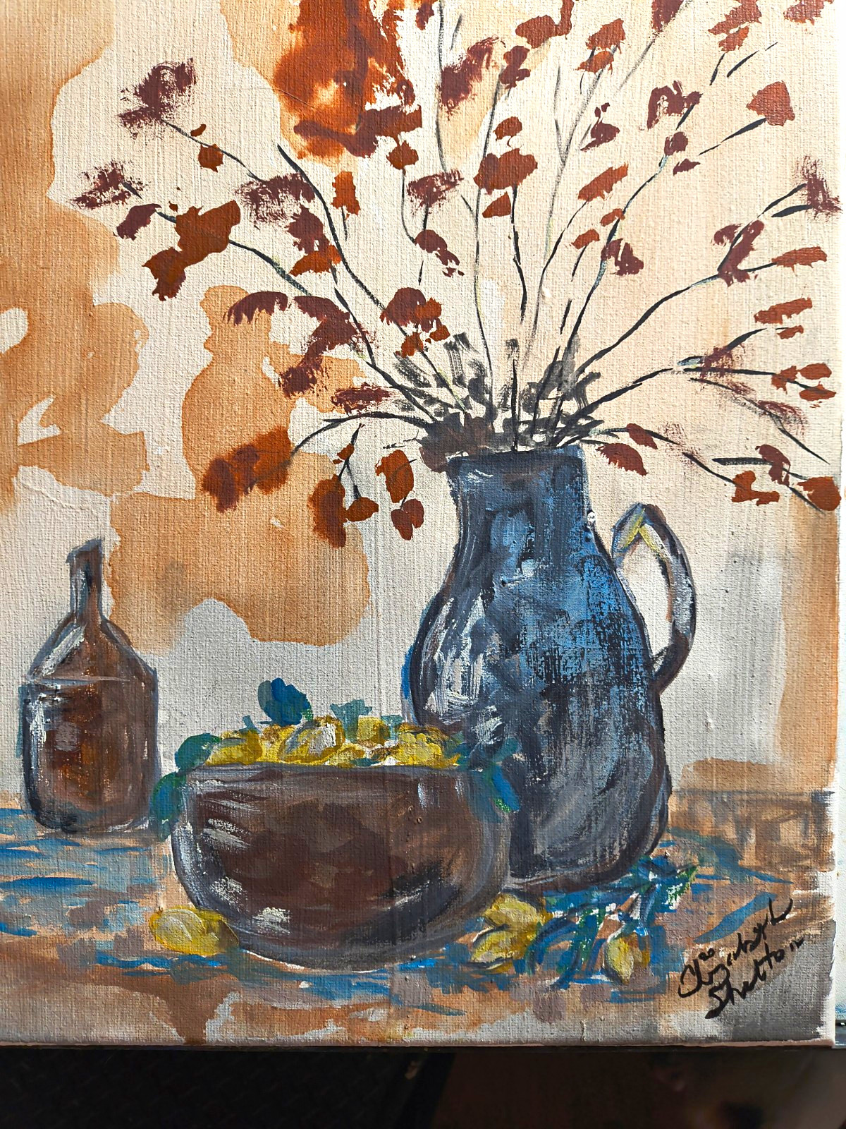 Elizabeth Shelton Signed Original Still Life Floral Canvas Painting,Watercolor