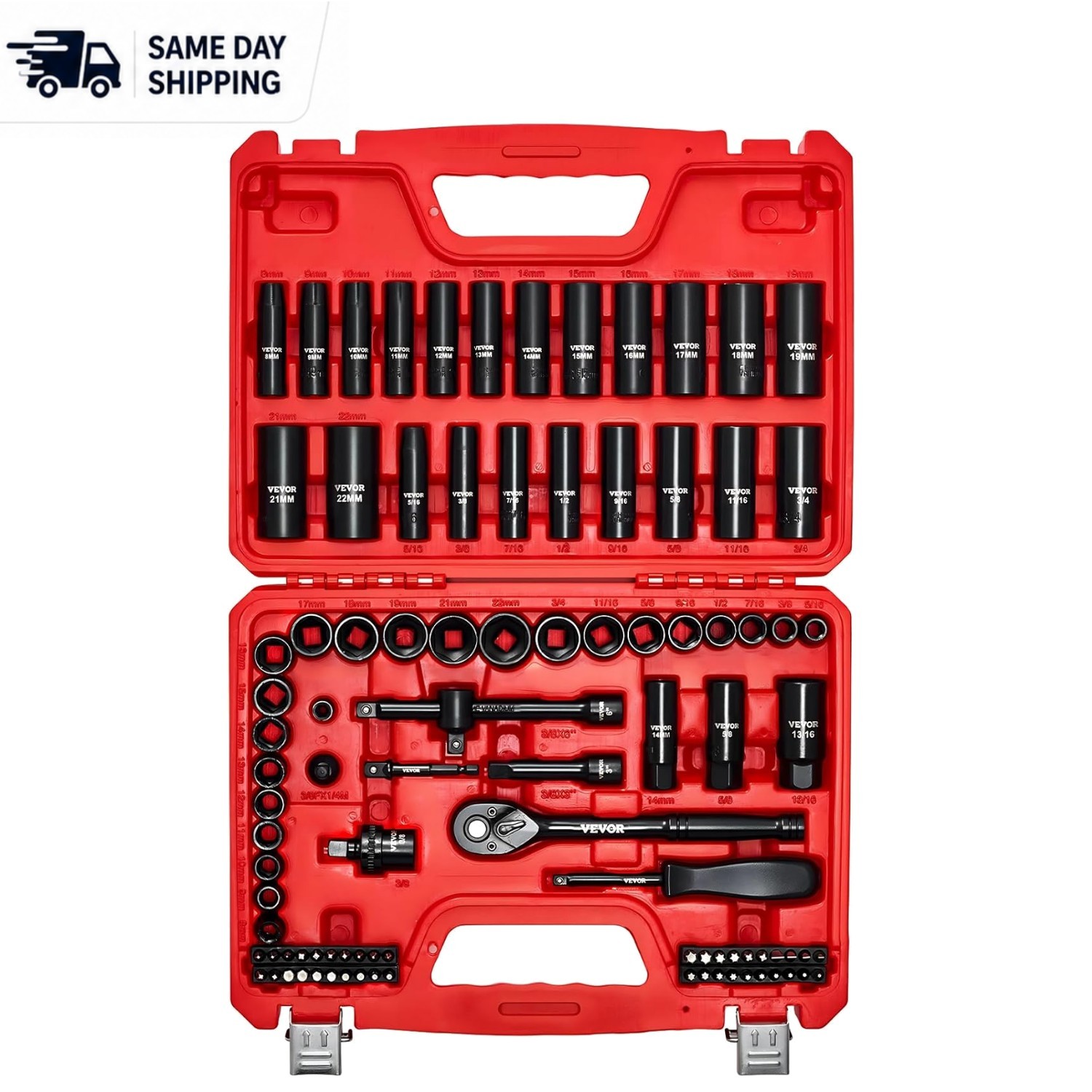 Professional 96-Piece SAE & Metric Impact Socket Set with Sturdy Case Included