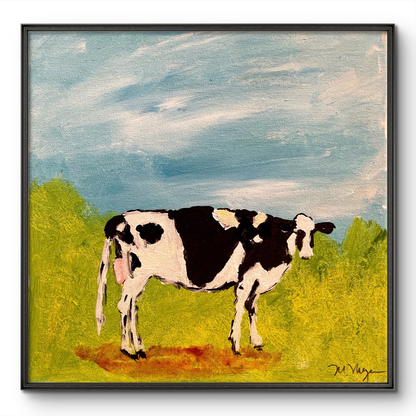 Mary Myers Original Expressionist Cow Painting 10x10 Acrylic Canvas Folk Art