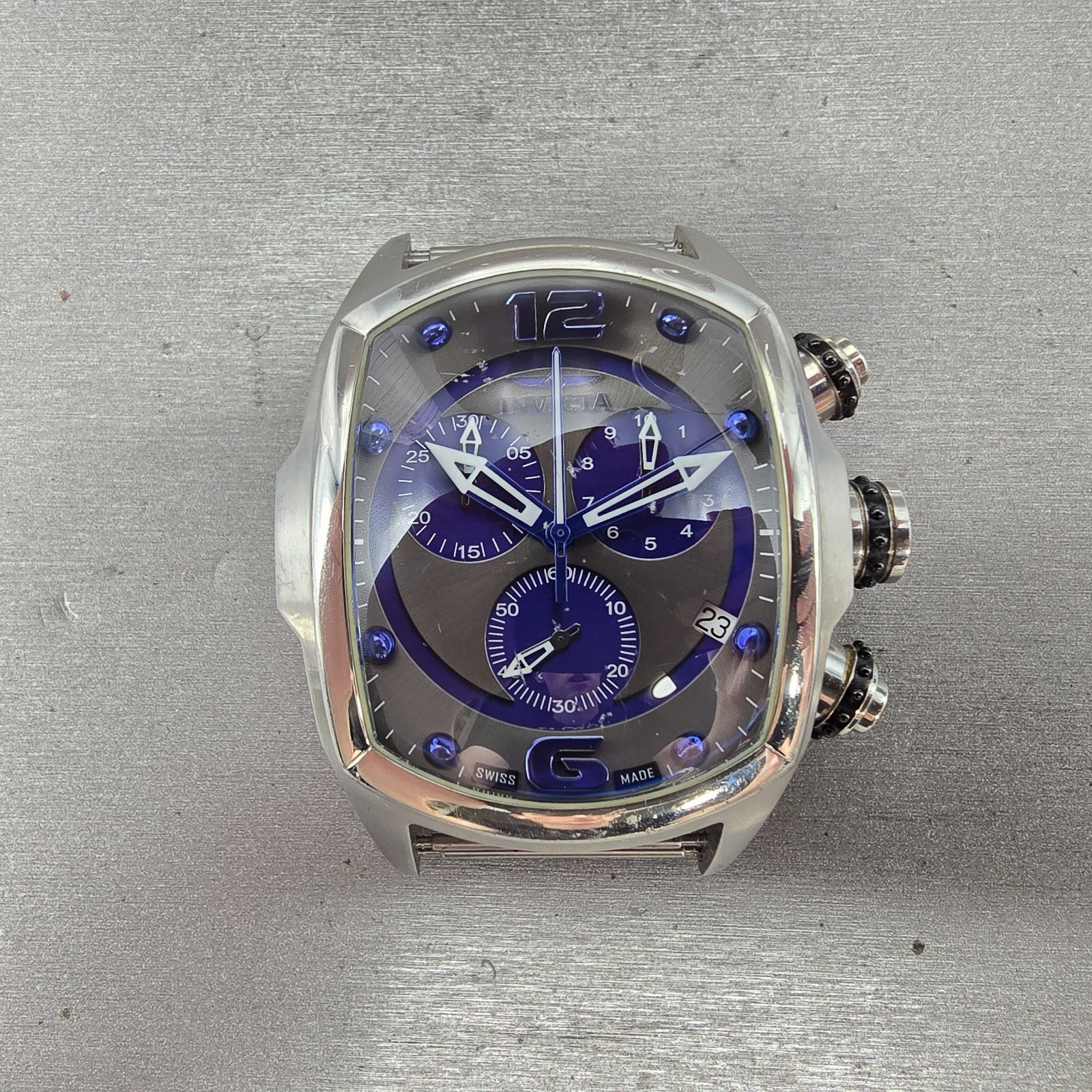 Invicta Lupah Chronograph Watch Men 47mm Black & Blue Dial Steel Date New Batt Invicta Lupah Chronograph Watch Men 47mm Black & Blue Dial Steel Date New Batt