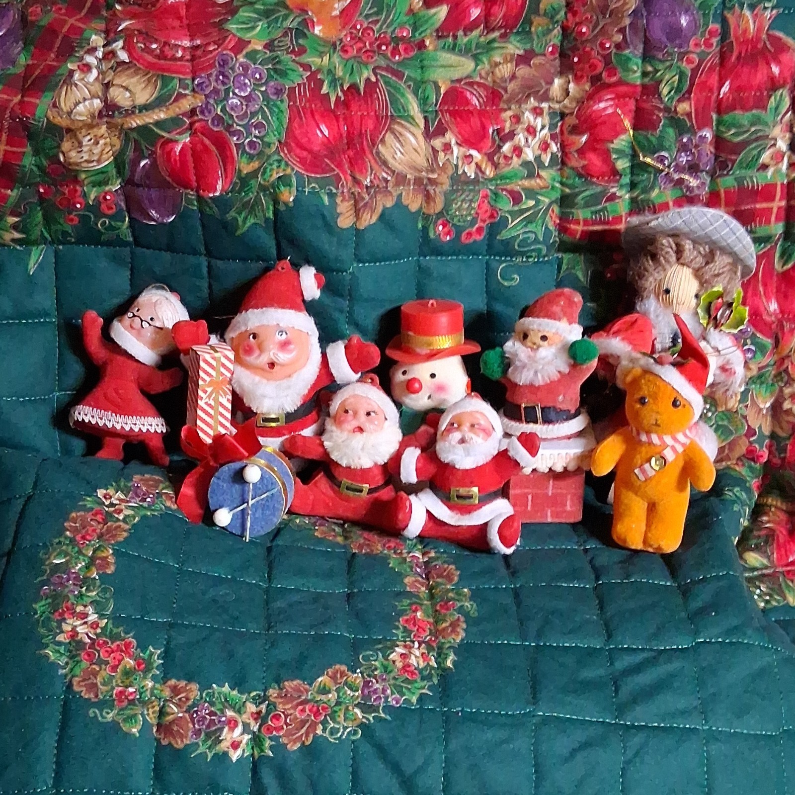 Vintage Felt Christmas Hanging Ornaments Lot Santa Claus Snowman Mrs. Claus