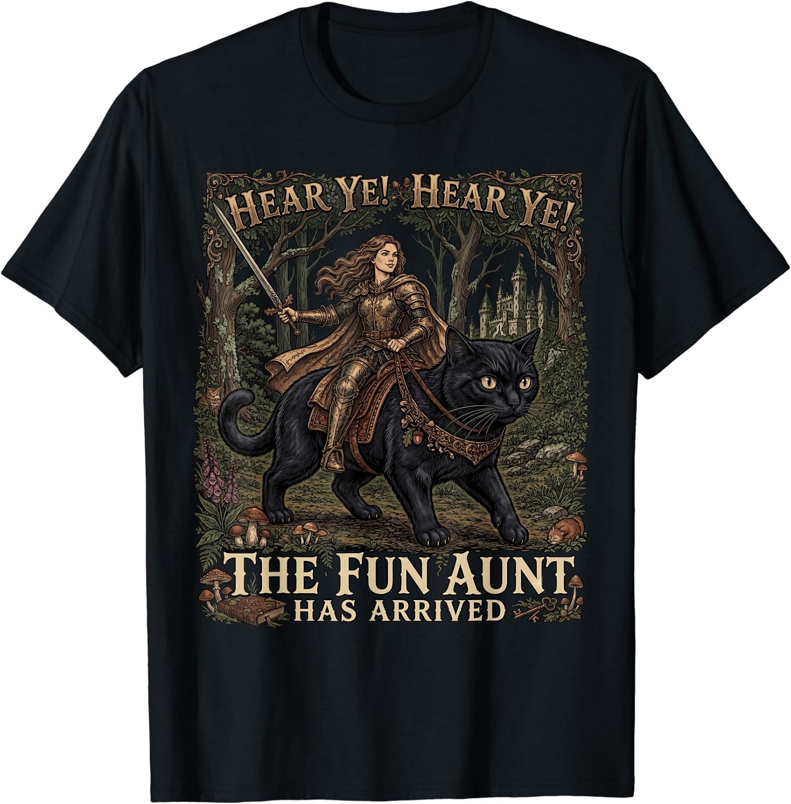 Funny Hear Ye Hear Ye The Fun Aunt Has Arrived Knight Cat T-Shirt