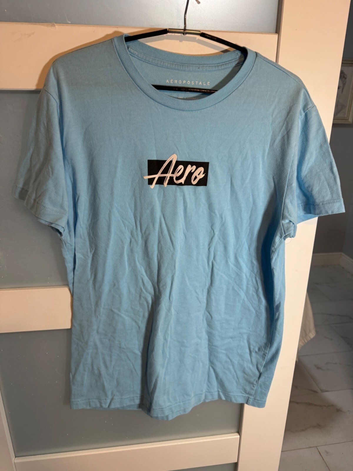 Aeropostale Light Blue Aero Logo T-Shirt M Casual Cotton Blend Crew Neck   35-12
