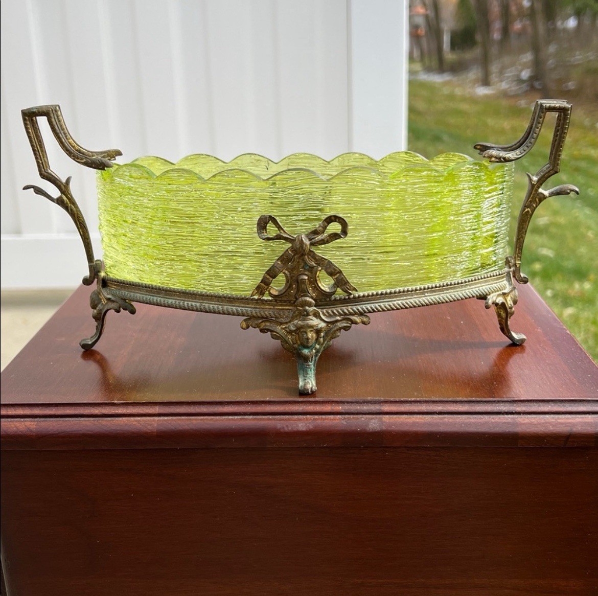 Antique French Ormolu & Loetz Style Glass Centerpiece Bowl Jardiniere Empire Antique French Ormolu & Loetz Style Glass Centerpiece Bowl Jardiniere Empire