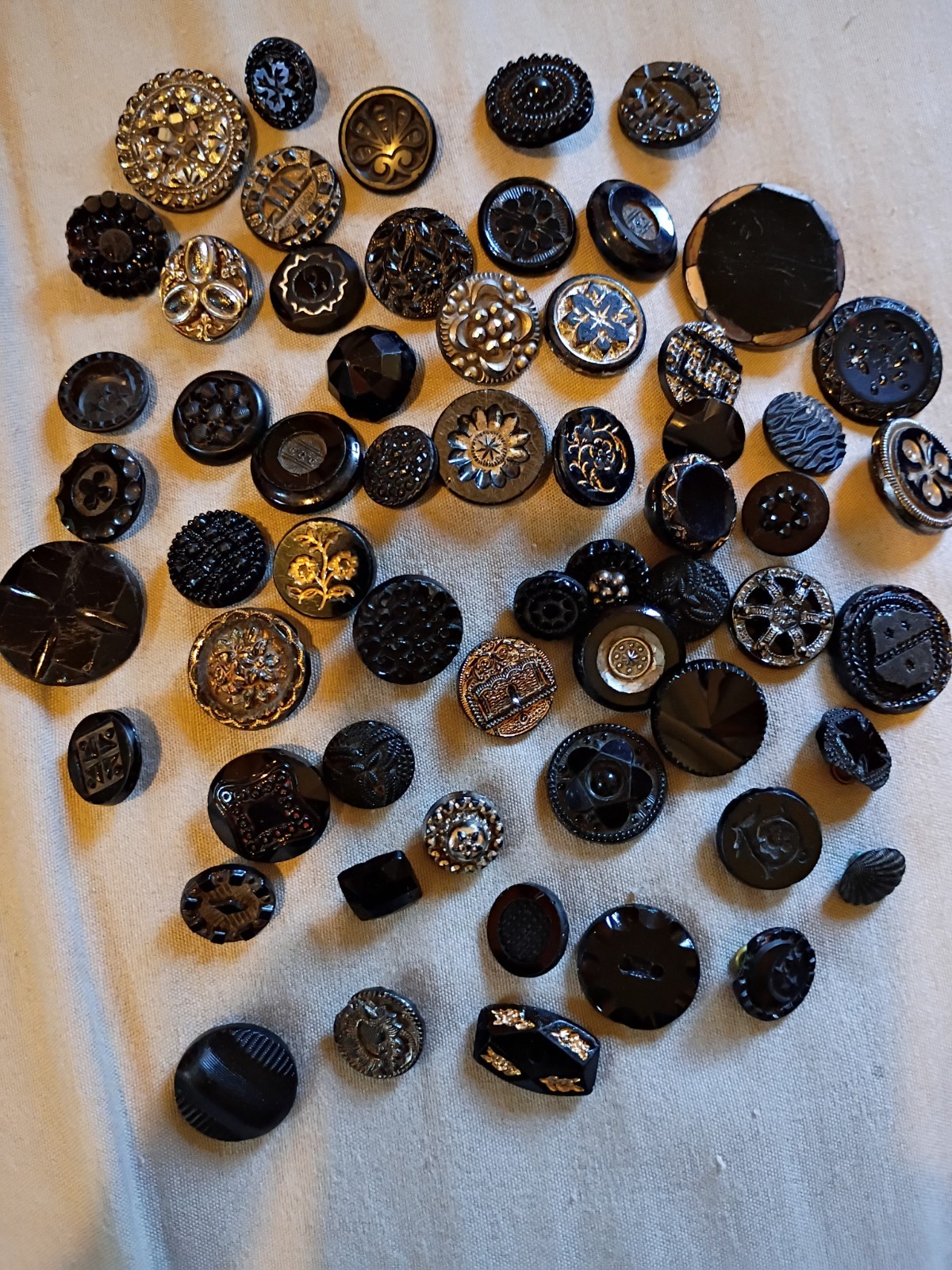 59 Antique Victorian Black Glass Mourning Buttons As Is.