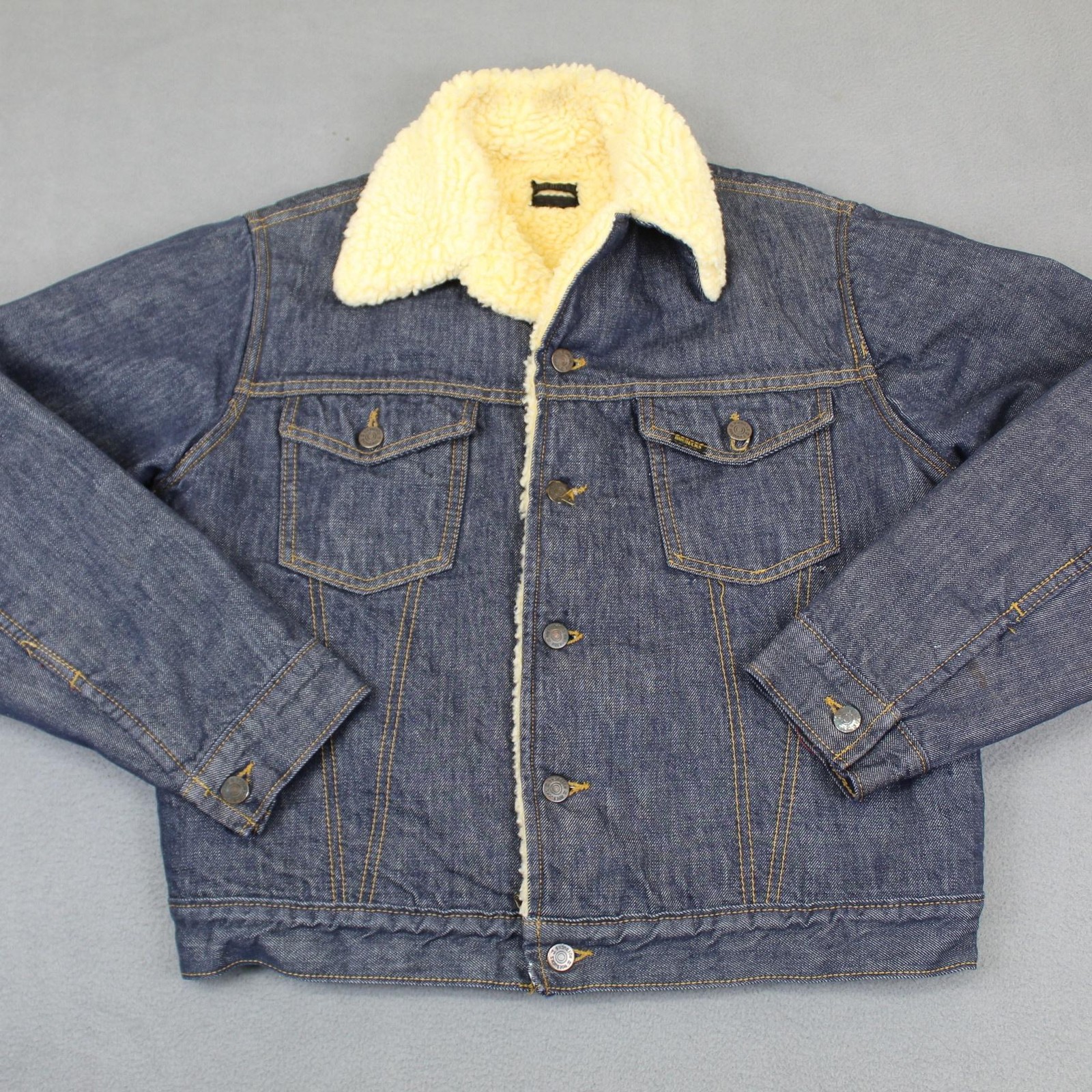 Vintage Roebucks Jacket Mens Large Blue Sherpa Lined Denim Trucker Sears 80s Vintage Roebucks Jacket Mens Large Blue Sherpa Lined Denim Trucker Sears 80s