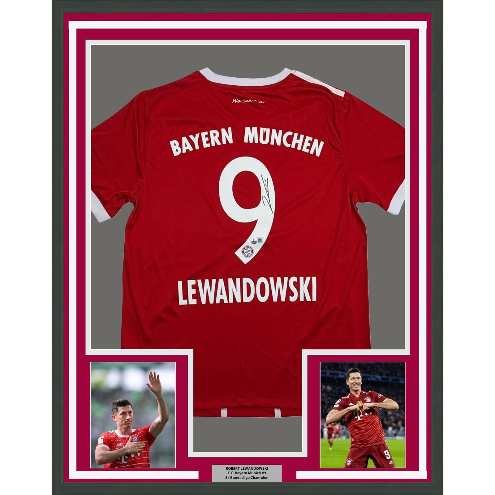 Framed Autographed/Signed Robert Lewandowski 35x39 Bayern Jersey BAS COA