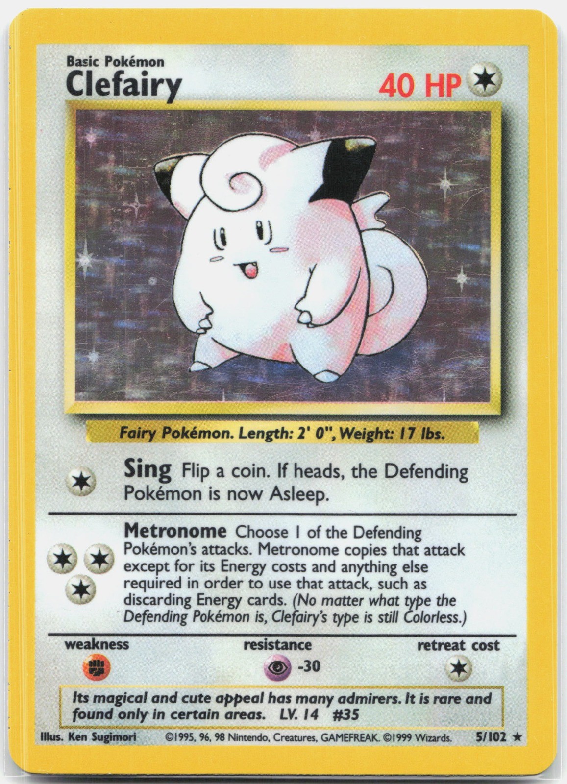 Clefairy Holo Rare Base Set BS Colorless 005/102 1999 LP