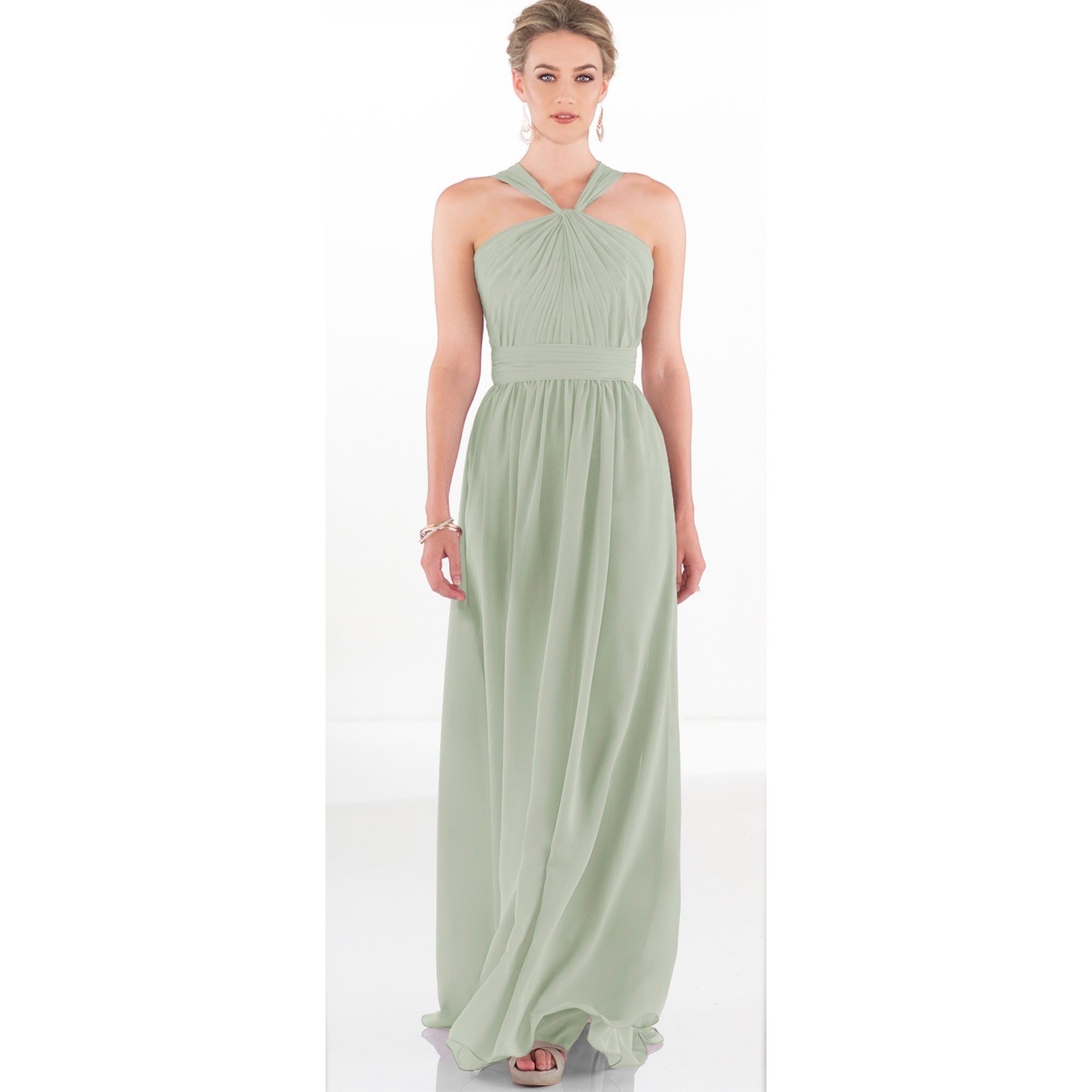 NWT Sorella Vita Chiffon Twisted Halter Maxi Bridesmaid Dress Seaglass 9050 14