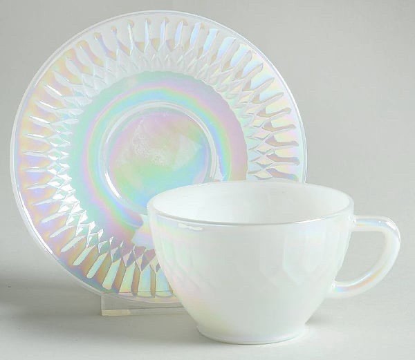 Vintage Federal Glass Moonglow Iridescent 43 Pc Dinnerware Set Milk Glass MCM