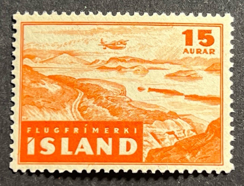 Travelstamps: 1947 Iceland Stamps Scott #C21 - 15 Aurar Air Mail - Mint MNH OG Travelstamps: 1947 Iceland Stamps Scott #C21 - 15 Aurar Air Mail - Mint MNH OG