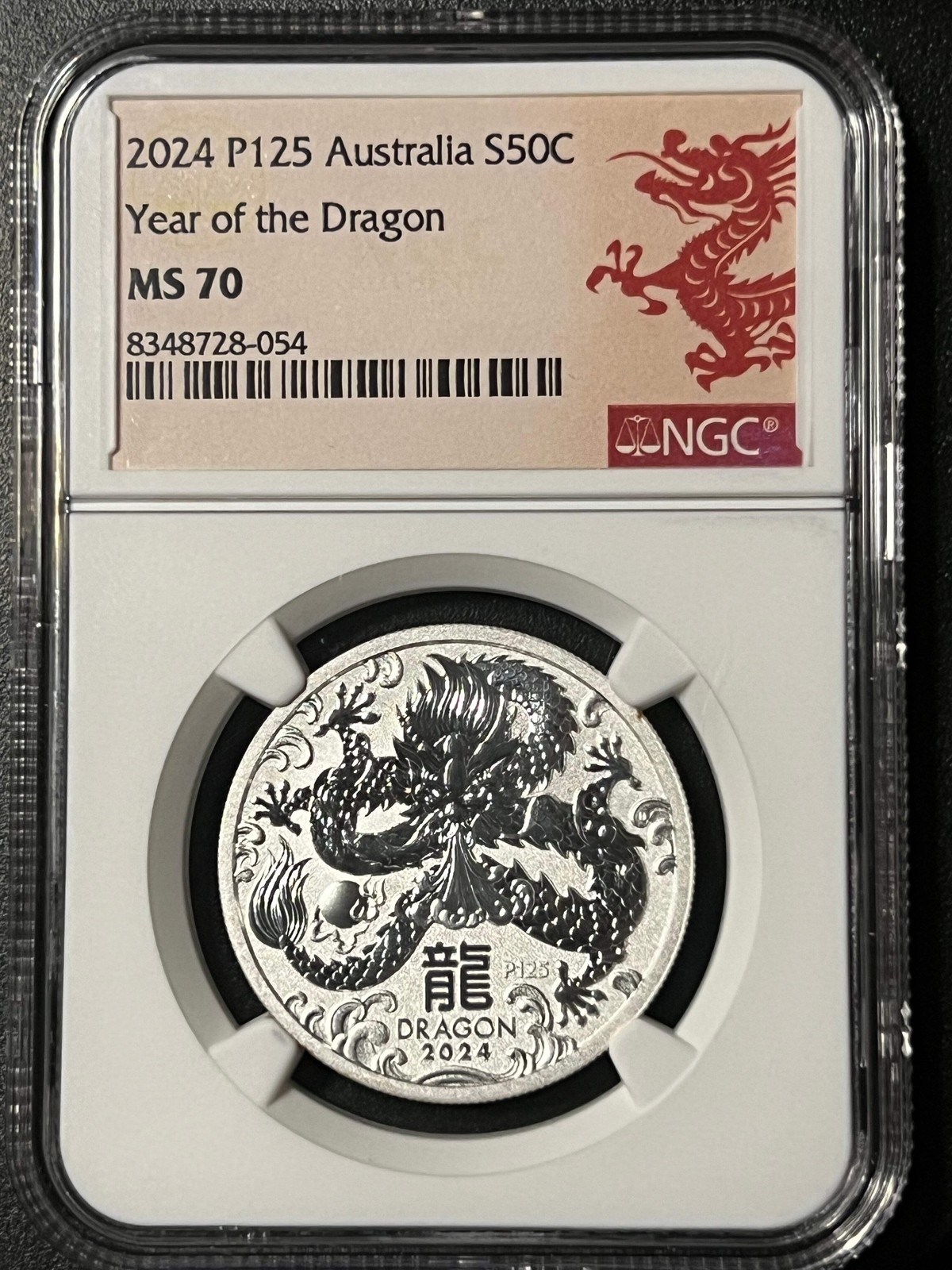 2024 P125 Australia 50c Year of the Dragon Silver Coin — NGC MS70 (Special Red D