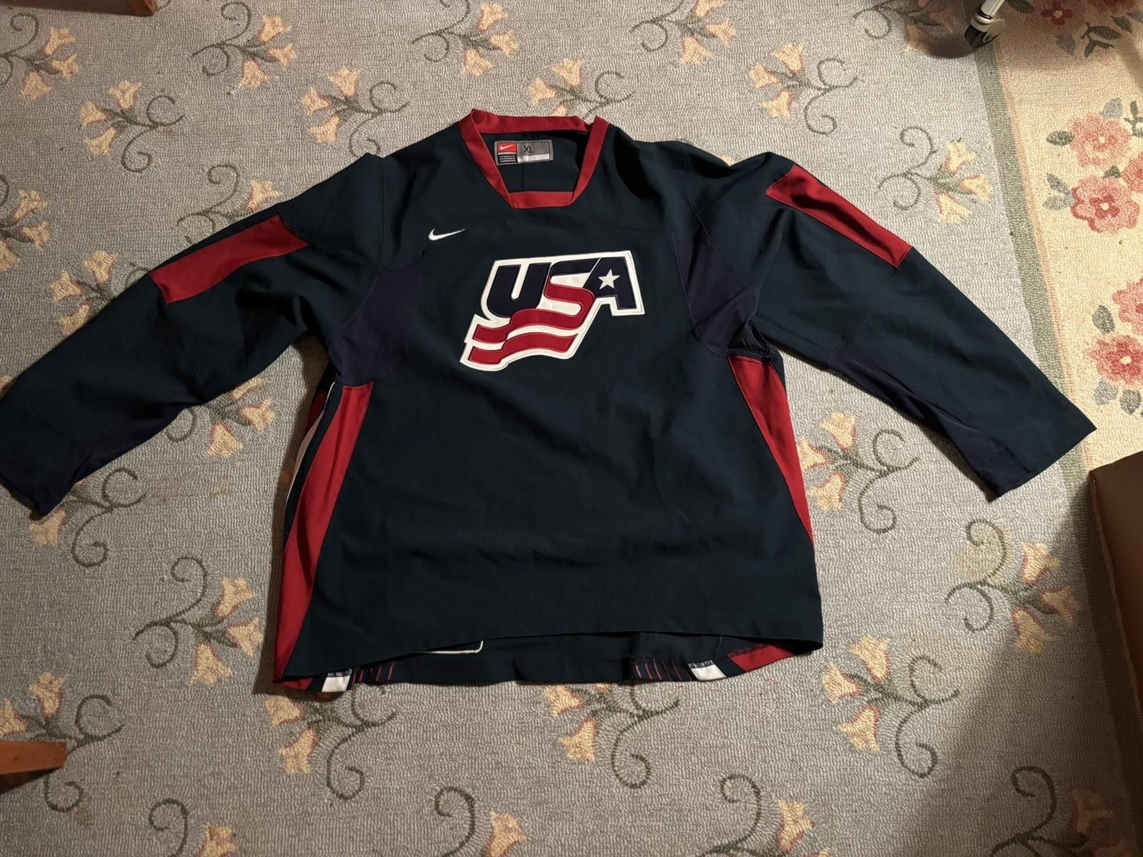 Vintage Nike Team USA Hockey Jersey XL USA IIHF Navy Red Y2K Olympic Sewn