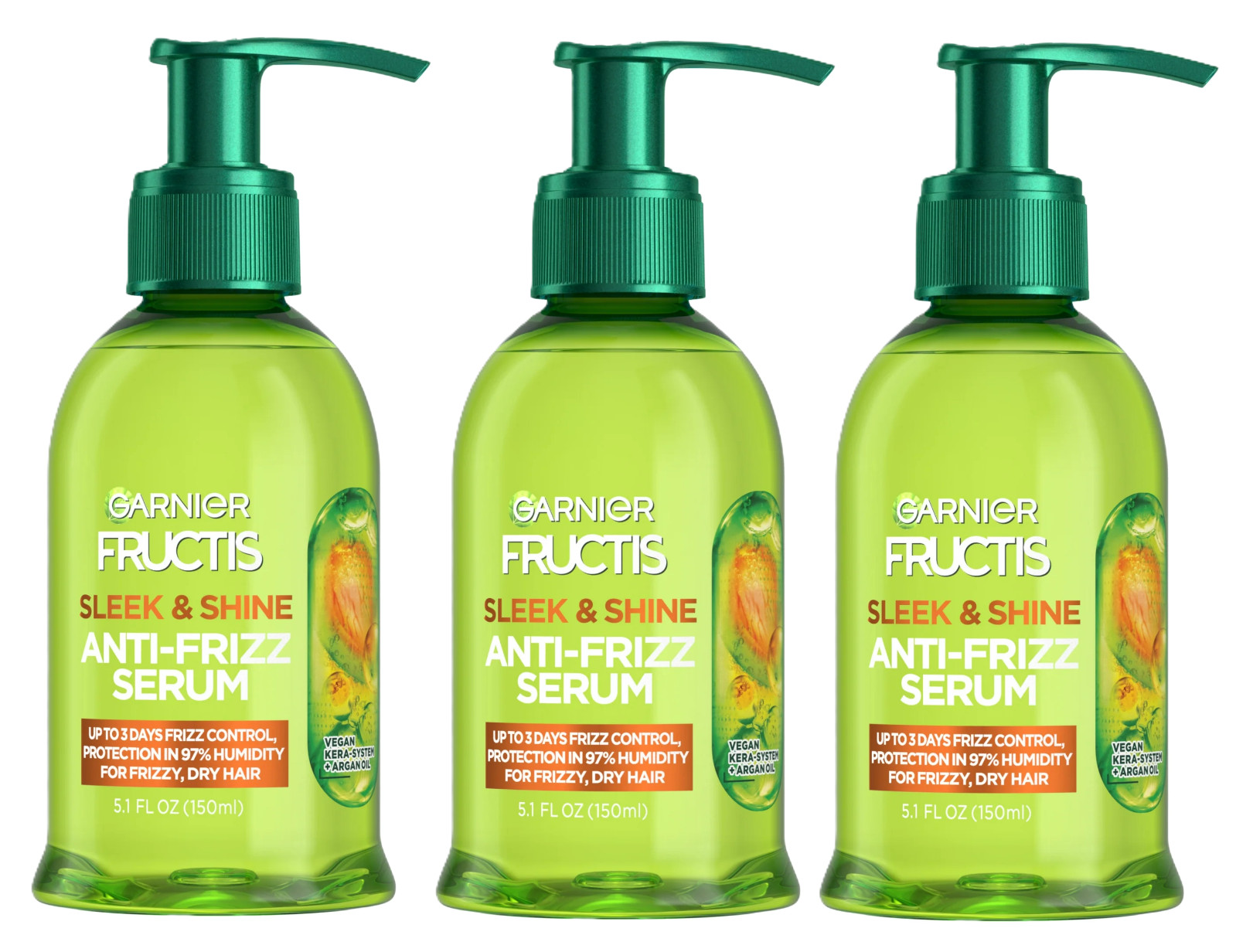 3x Garnier Fructis Frizz Control Hair Serum with Kera System Argan Oil 5.1 fl oz