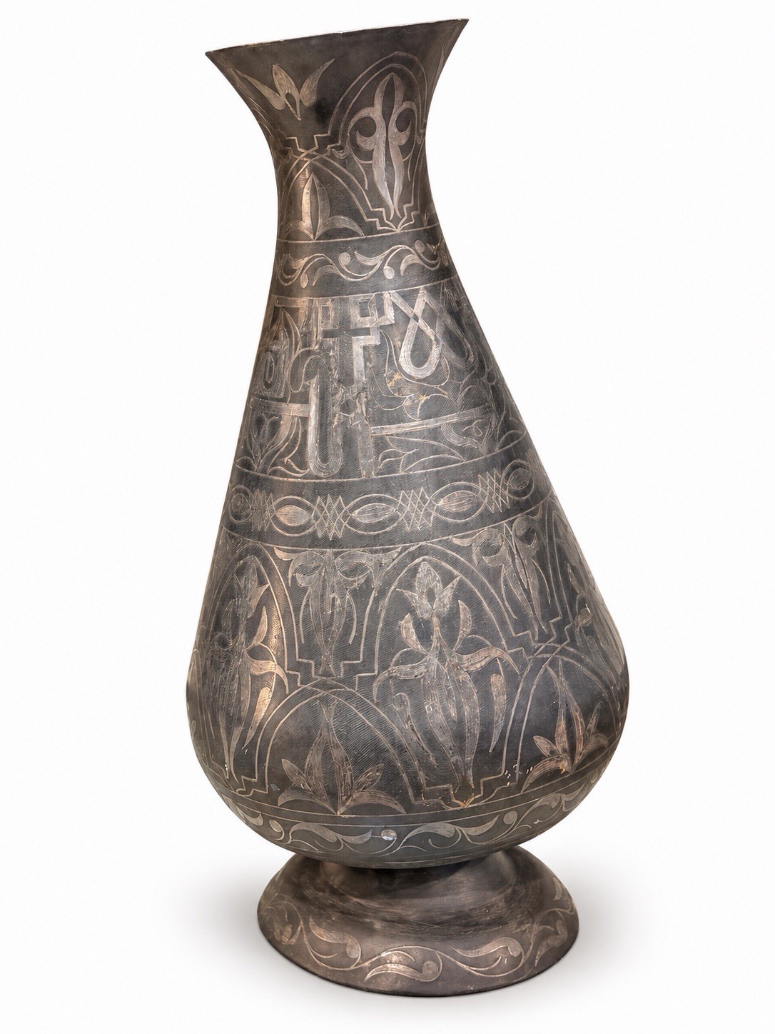 Antique 19thC Indo Persian Koftgari Steel Vase 15\