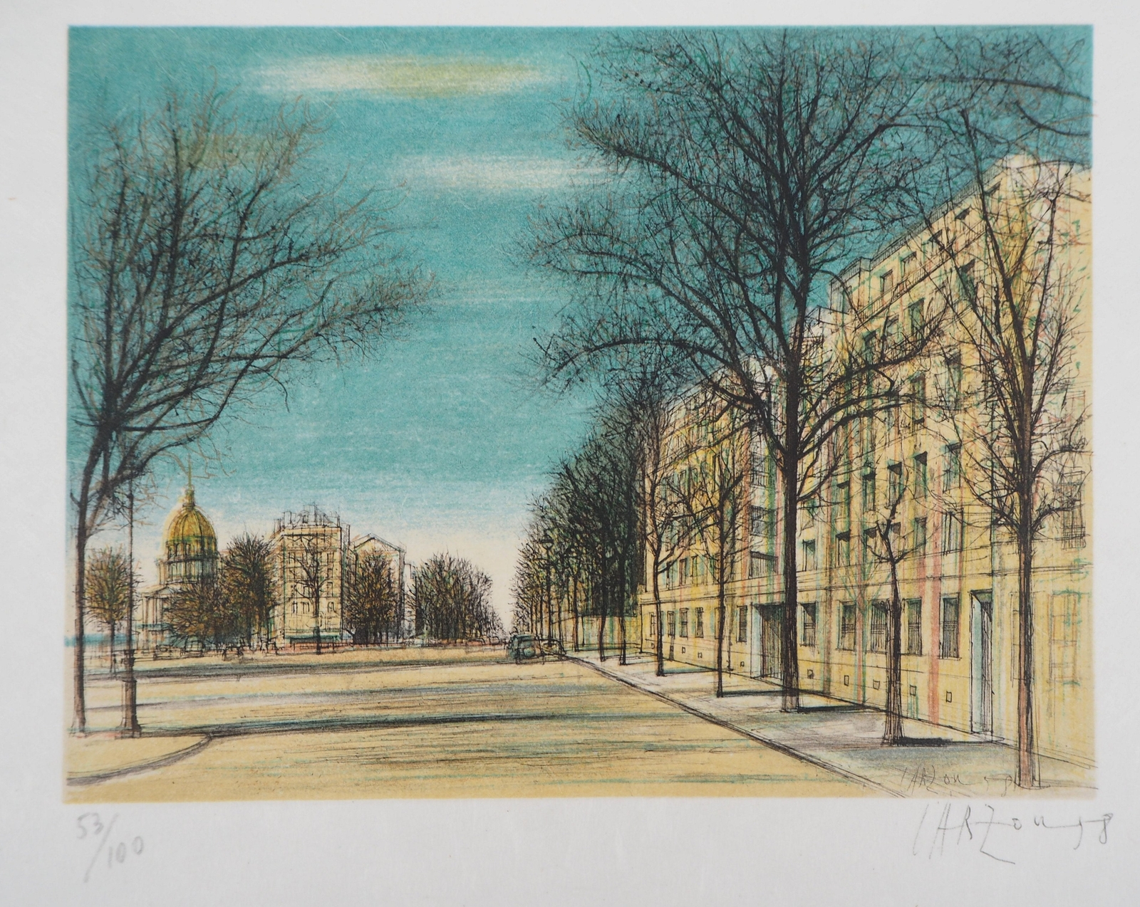 Jean CARZOU: Paris, Boulevard des Invalides, Original Lithograph Signed