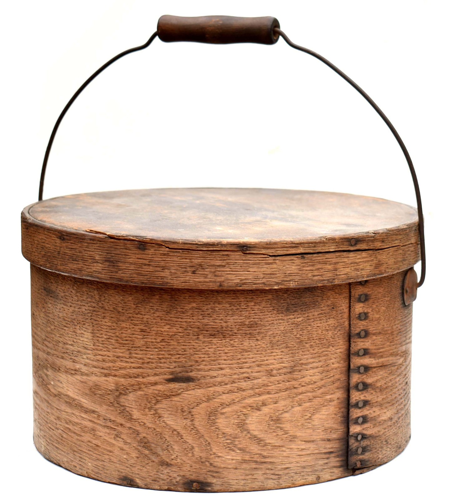 19th C Antique Pantry Box with Lid & Bail Wire Handle - 11\