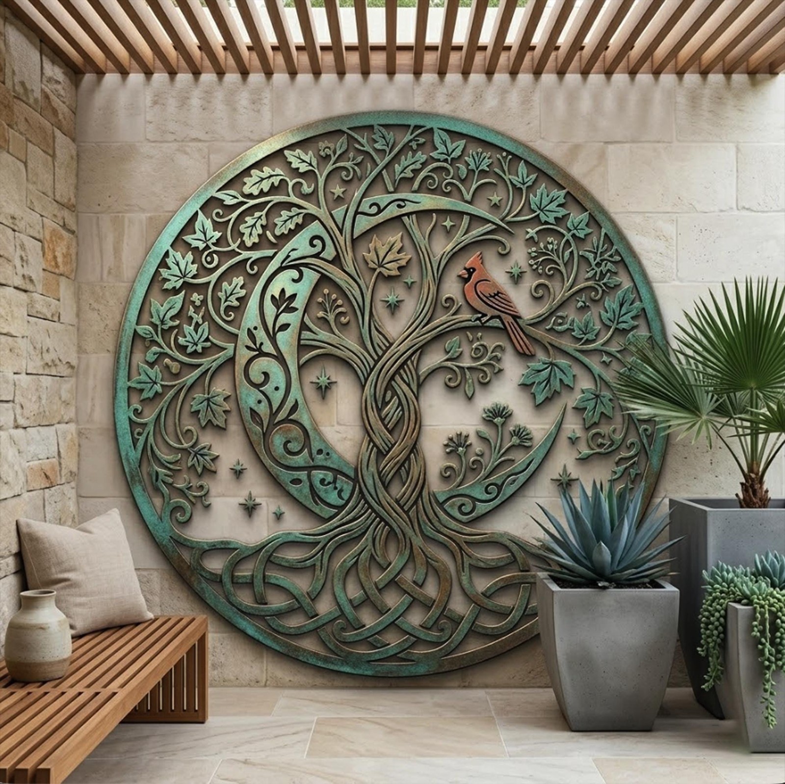 Celtic Tree of Life Metal Wall Art, Moon Phase Decor